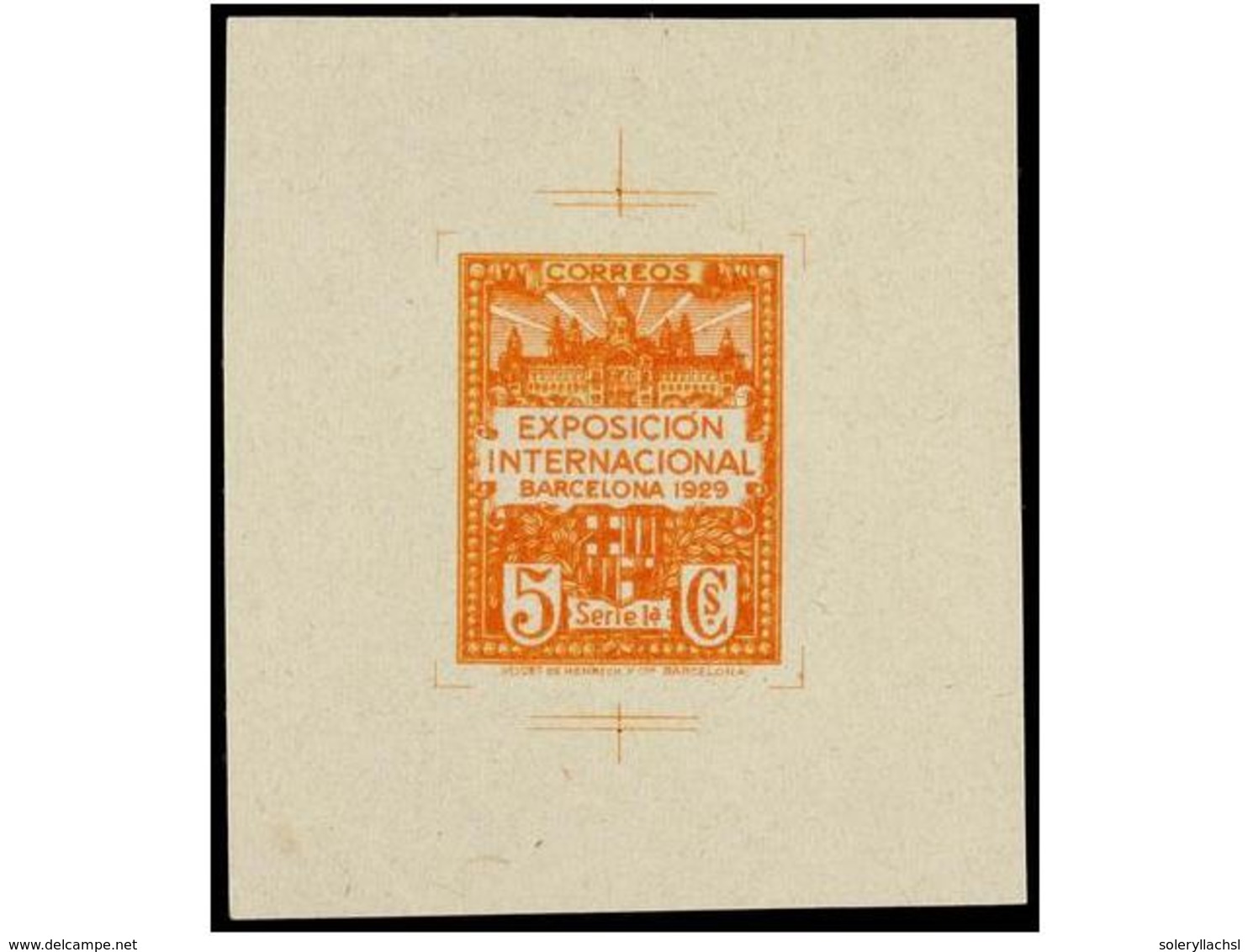 733 ESPAÑA: AYUNTAMIENTO DE BARCELONA. Ed.1. <B>PRUEBA DE REPORTE. 5 Cts.</B> Naranja Y Amarillo (Gálvez B1). MUY RARA. - Other & Unclassified