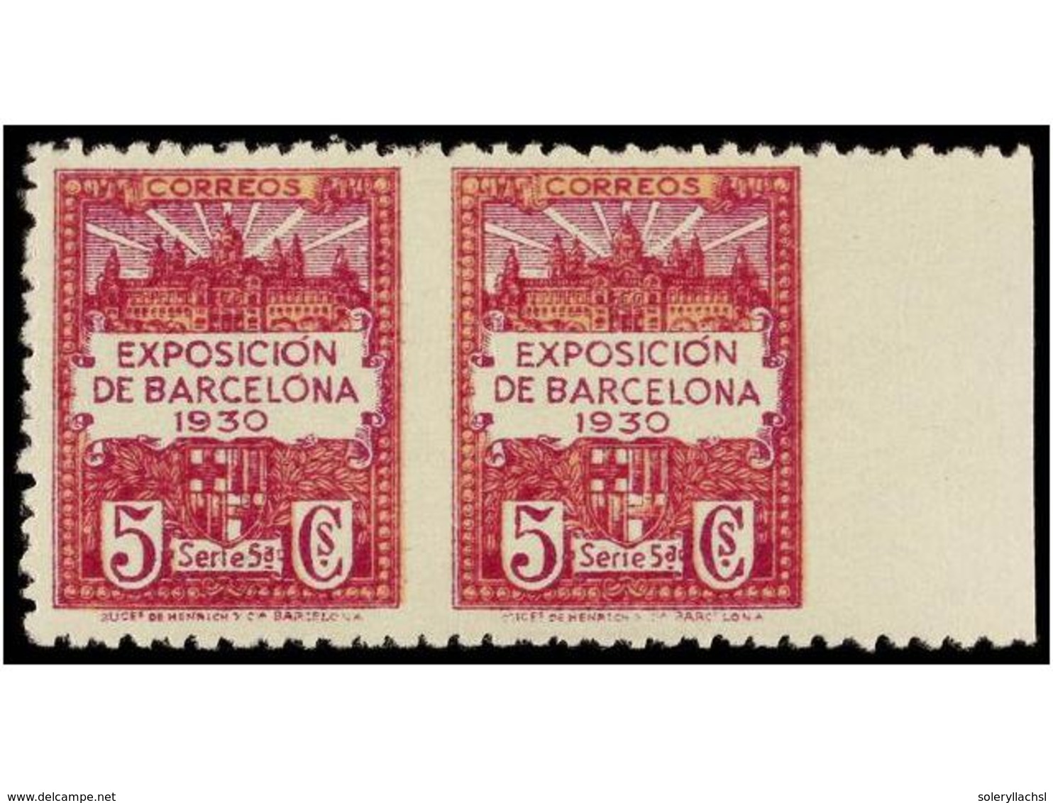 741 * ESPAÑA: AYUNTAMIENTO DE BARCELONA. Ed.4/5spha. <B>5 Cts.</B> Verde Y <B>5 Cts.</B> Violeta En Parejas Horizontales - Other & Unclassified