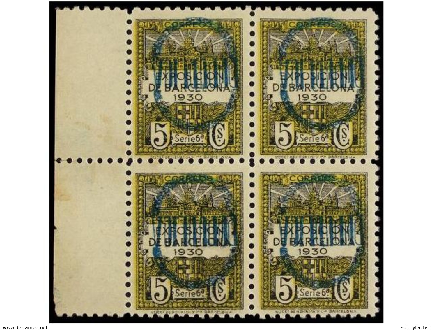 756 ** ESPAÑA: AYUNTAMIENTO DE BARCELONA. Ed.NE 6hi. <B>NO EMITIDO. 5 Cts.</B> Verde Y Negro, <B>HABILITACIÓN INVERTIDA, - Sonstige & Ohne Zuordnung