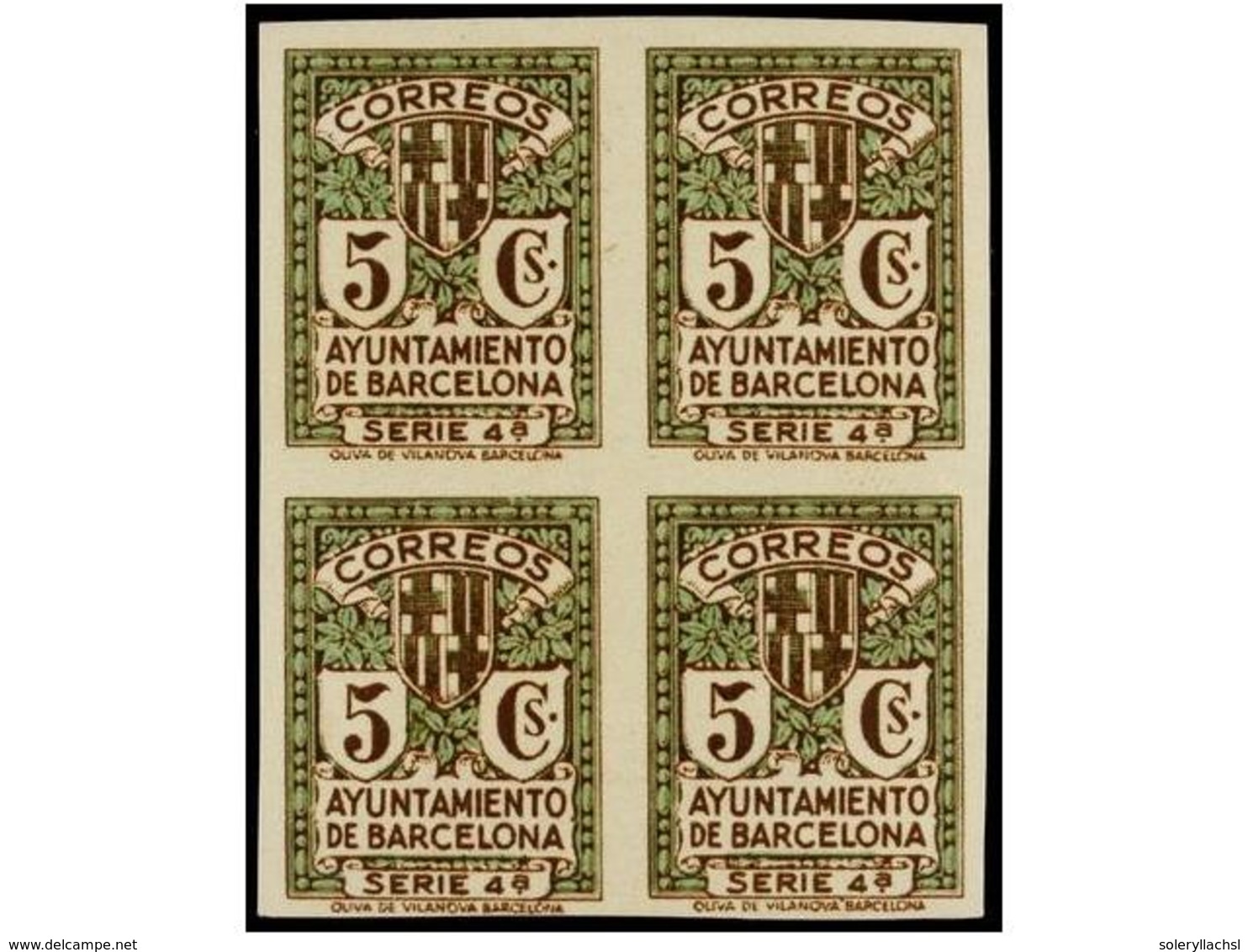 764 * ESPAÑA: AYUNTAMIENTO DE BARCELONA. Ed.9/12s. Serie Completa En Bloques De Cuatro<B> SIN DENTAR.</B> RARA. Cat. 716 - Sonstige & Ohne Zuordnung