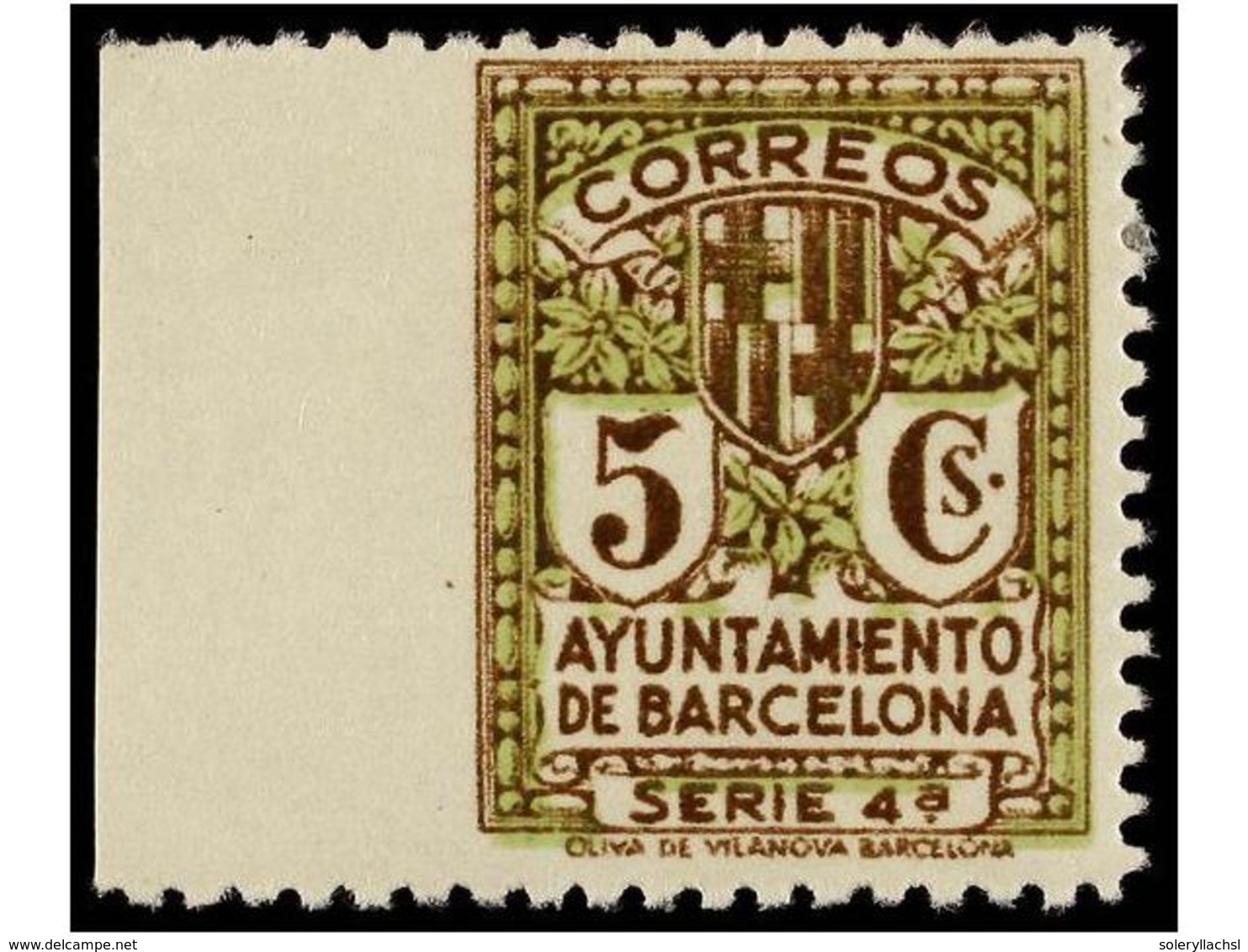 768 * ESPAÑA: AYUNTAMIENTO DE BARCELONA. Ed.11/12smi. <B>5 Cts.</B> Dos Sellos <B>SIN DENTAR MARGEN IZQUIERDO. </B> - Sonstige & Ohne Zuordnung