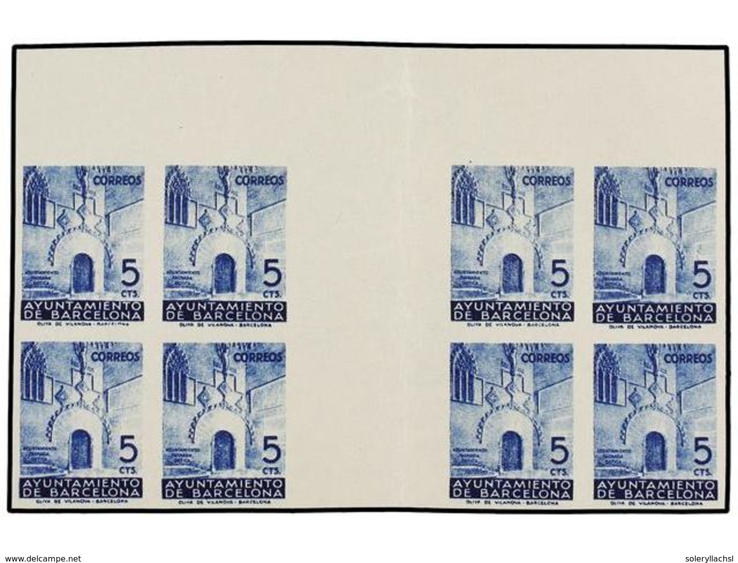 786 * ESPAÑA: AYUNTAMIENTO DE BARCELONA. Ed.19. <B>CAMBIOS DE COLOR. 5 Cts.</B> Azul Y Azul Oscuro. Bloques De Cuatro<B> - Other & Unclassified