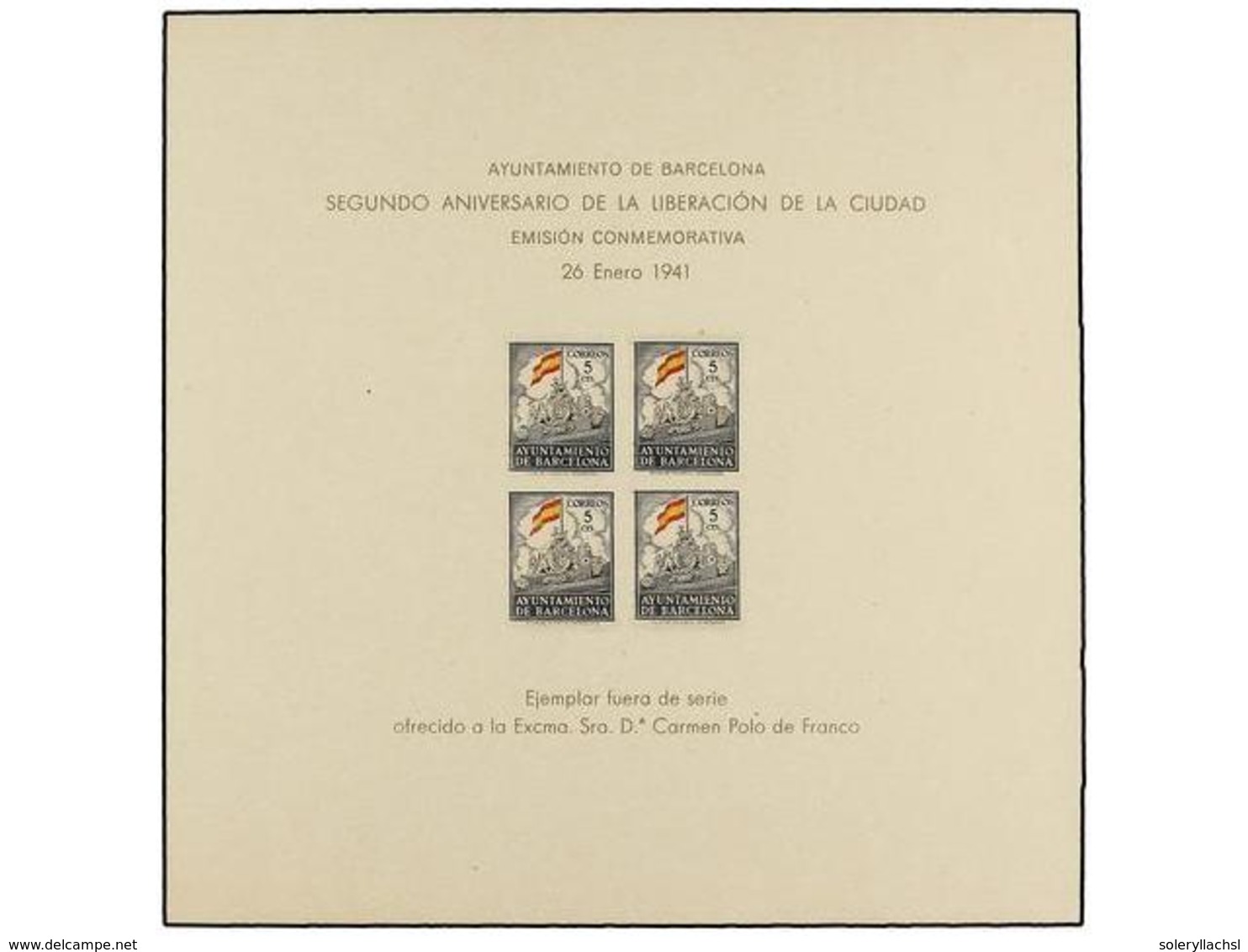 790 ** ESPAÑA: AYUNTAMIENTO DE BARCELONA. Ed.30. <B>HB. TIRADA ESPECIAL</B> De Mayor Tamaño (171x188),<B> 5 Cts.</B> Neg - Other & Unclassified