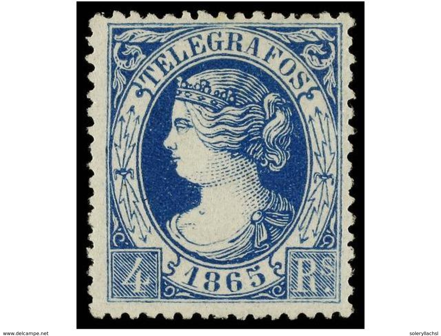 829 * ESPAÑA: TELEGRAFOS. Ed.10. <B>4 Reales</B> Azul. MAGNÍFICO EJEMPLAR. Dictamen GRAUS. Cat. 230?. - Sonstige & Ohne Zuordnung