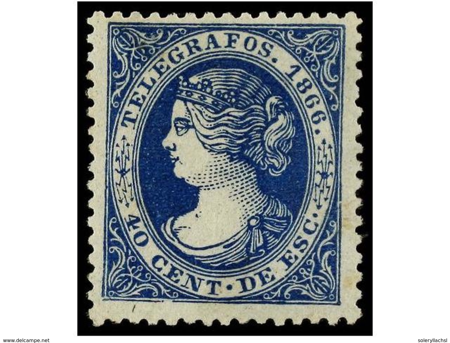 832 * ESPAÑA: TELEGRAFOS. Ed.14. <B>40 Cts.</B> Azul. PIEZA DE LUJO. Dictamen GRAUS. Cat. 120?. - Sonstige & Ohne Zuordnung