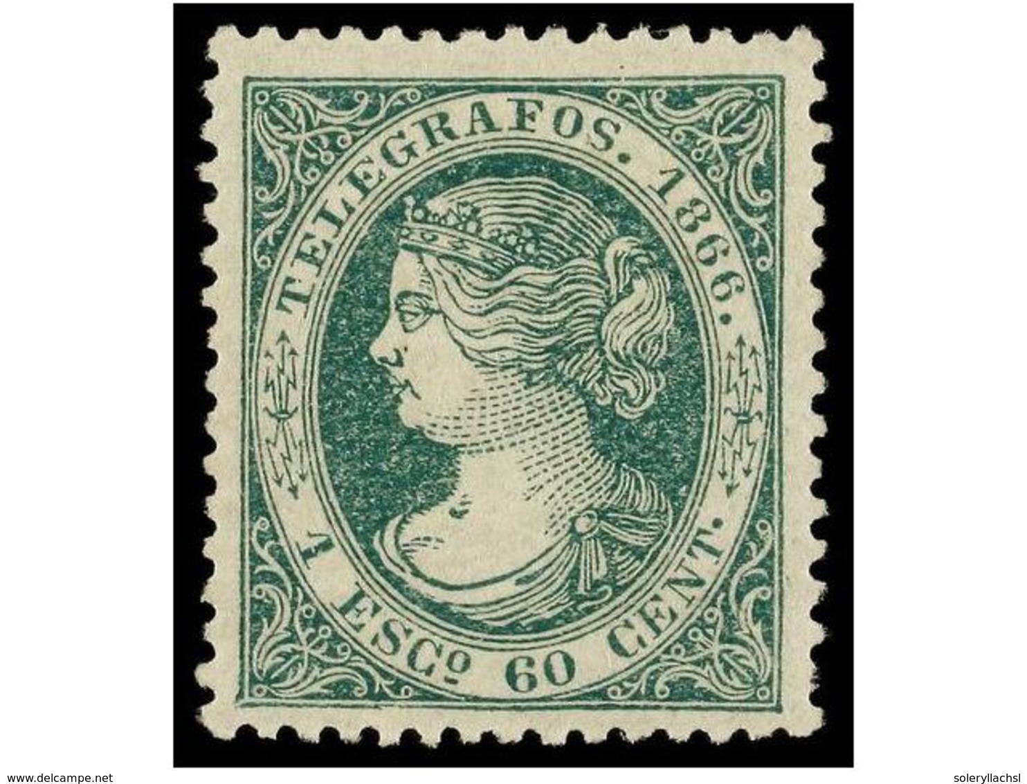 833 * ESPAÑA: TELEGRAFOS. Ed.15. <B>1 Esc. 60 Cents.</B> Verde. PIEZA DE LUJO. Dictamen GRAUS. Cat. 235?. - Altri & Non Classificati