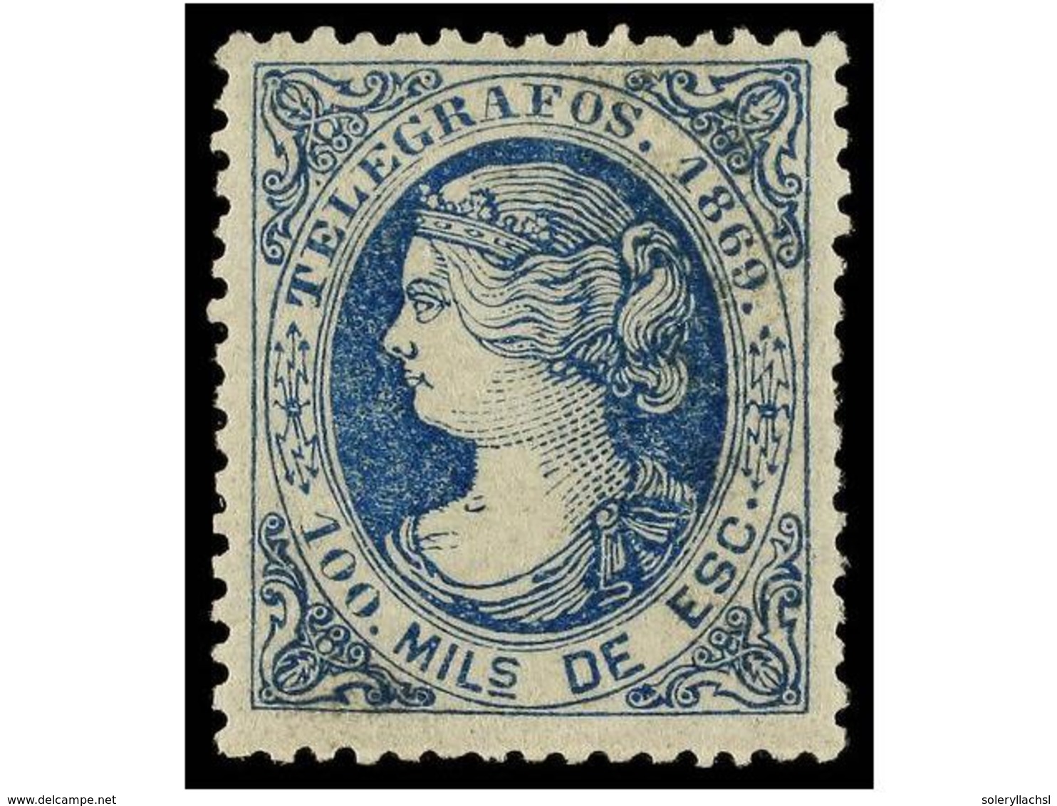 838 ** ESPAÑA: TELEGRAFOS. Ed.26. <B>100 Mils.</B> Azul. PIEZA DE LUJO. Dictamen GRAUS. Cat. 95?. - Other & Unclassified