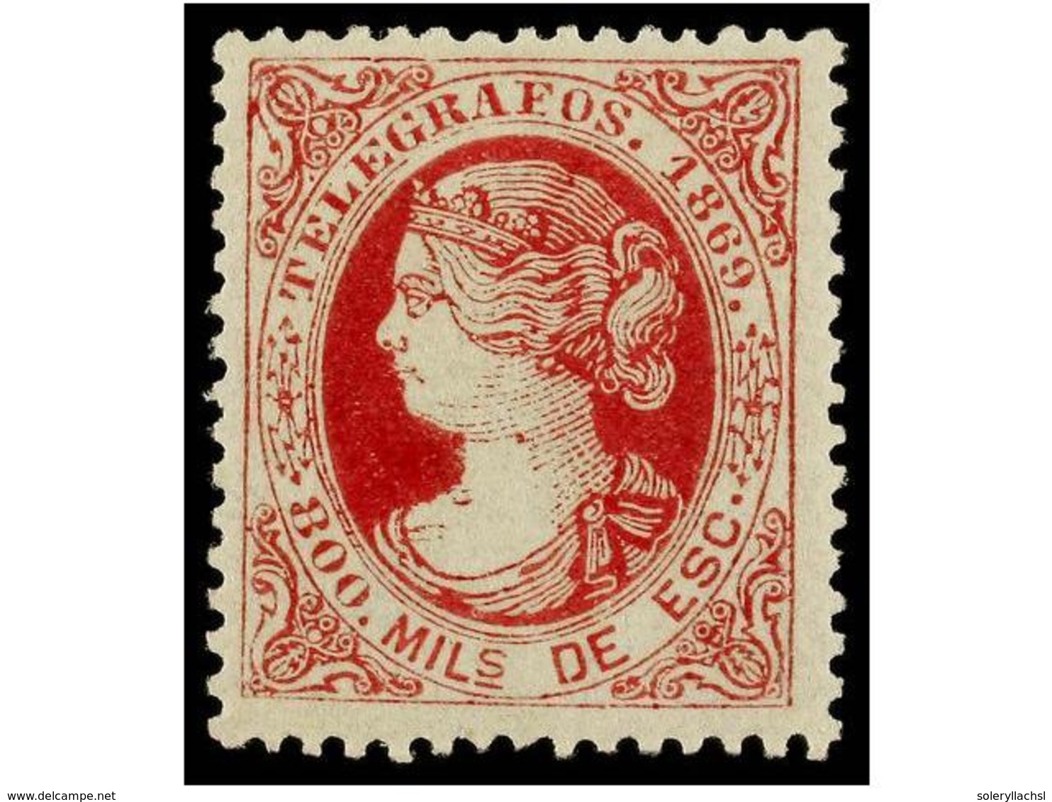 839 ** ESPAÑA: TELEGRAFOS. Ed.27. <B>800 Mils.</B> Rosa. PIEZA DE LUJO. Dictamen GRAUS. Cat. 100?. - Other & Unclassified