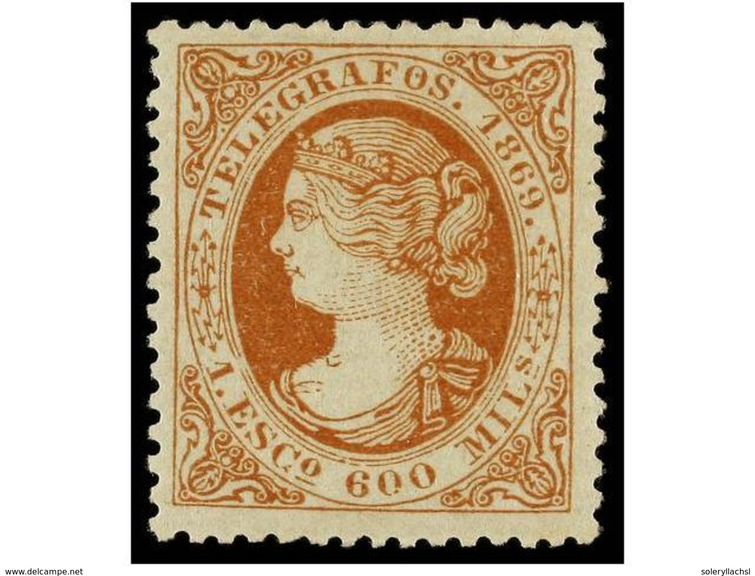 840 * ESPAÑA: TELEGRAFOS. Ed.28. <B>1 Esc. 600 Mils.</B> Castaño. PIEZA DE LUJO. Dictamen GRAUS. Cat. 80?. - Other & Unclassified