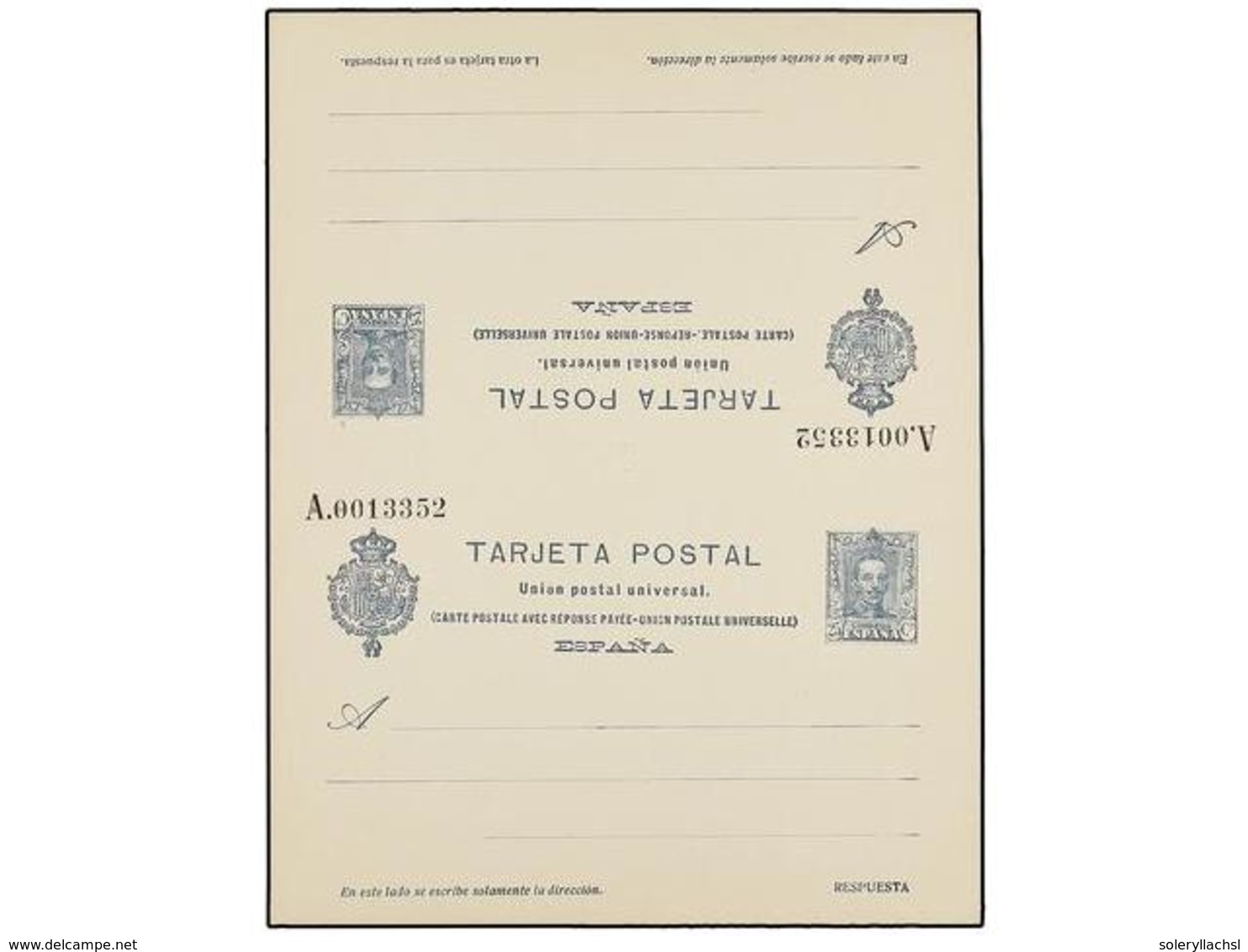 877 ESPAÑA ENTEROS POSTALES. Ed.60. <B>25 Cts. + 25 Cts.</B> Azul. Entero Postal Doble Sin Doblar, En Nuevo. LUJO. Cat.  - Other & Unclassified