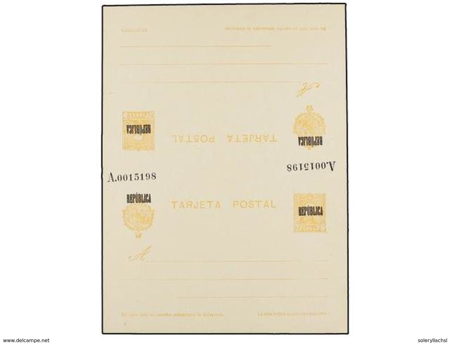 879 ESPAÑA ENTEROS POSTALES. Ed.58. <B>10+15 Cts.</B> Amarillo Entero Doble Sin Doblar. Habilitación<B> REPUBLICA</B> Re - Autres & Non Classés