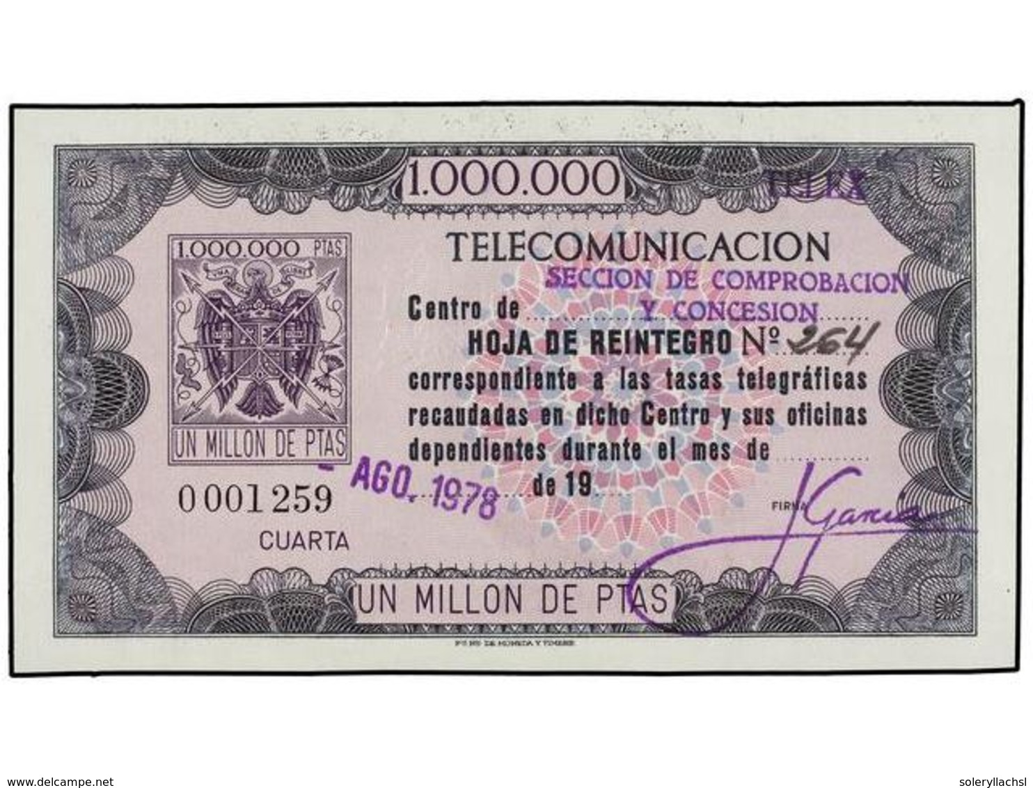 890 ESPAÑA ENTEROS POSTALES. 1978. <B>ENTEROS POSTALES TELEGRÁFICOS.</B> Hojas De Reintegro De <B>5.000</B>, <B>10.000</ - Sonstige & Ohne Zuordnung