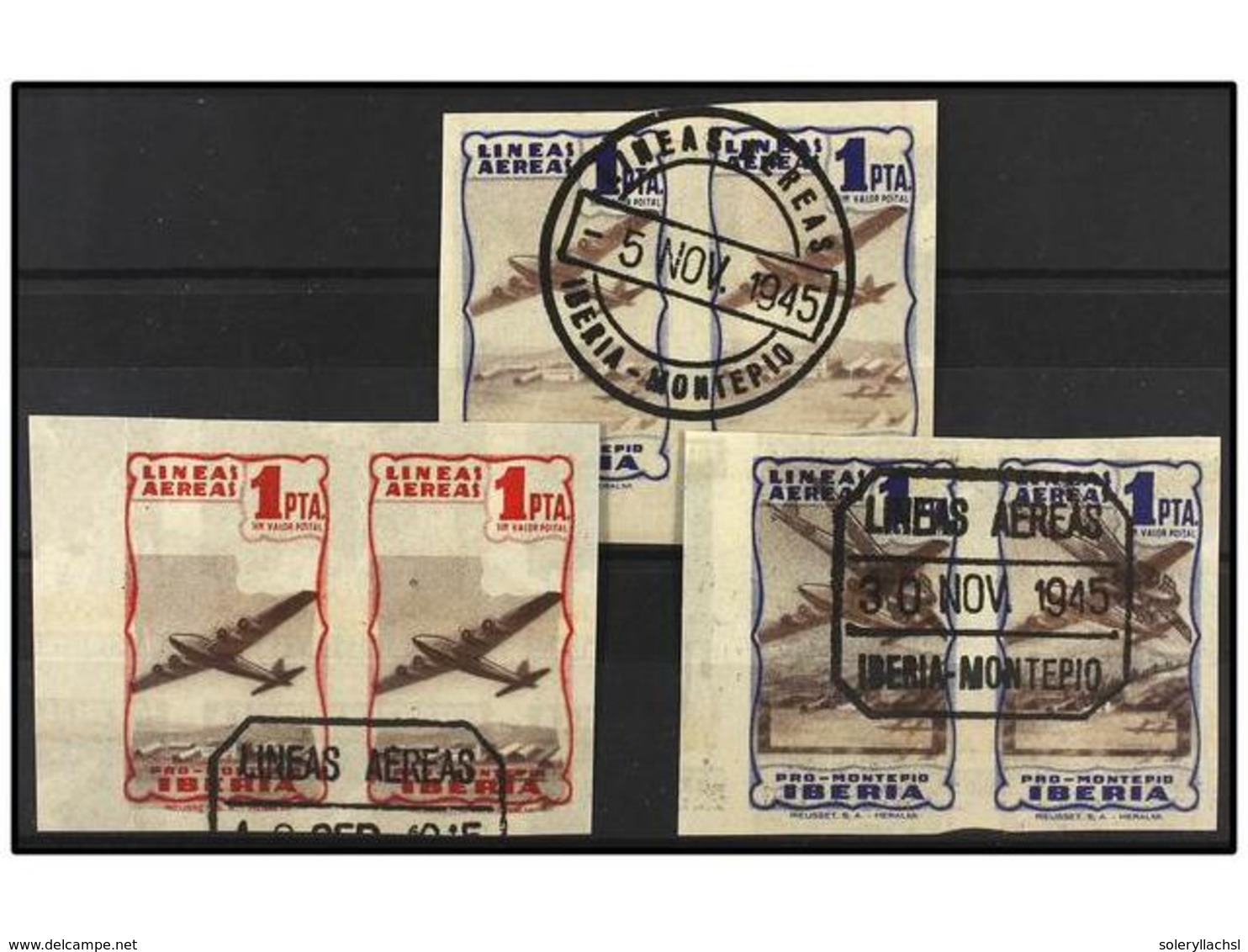 892 ESPAÑA: VIÑETAS. 1945. <B>IBERIA. PRO-MONTEPIO. </B>Dos Fichas Con Viñetas De <B>50 Cts.</B> Y <B>1 Pta.</B> En Vari - Autres & Non Classés