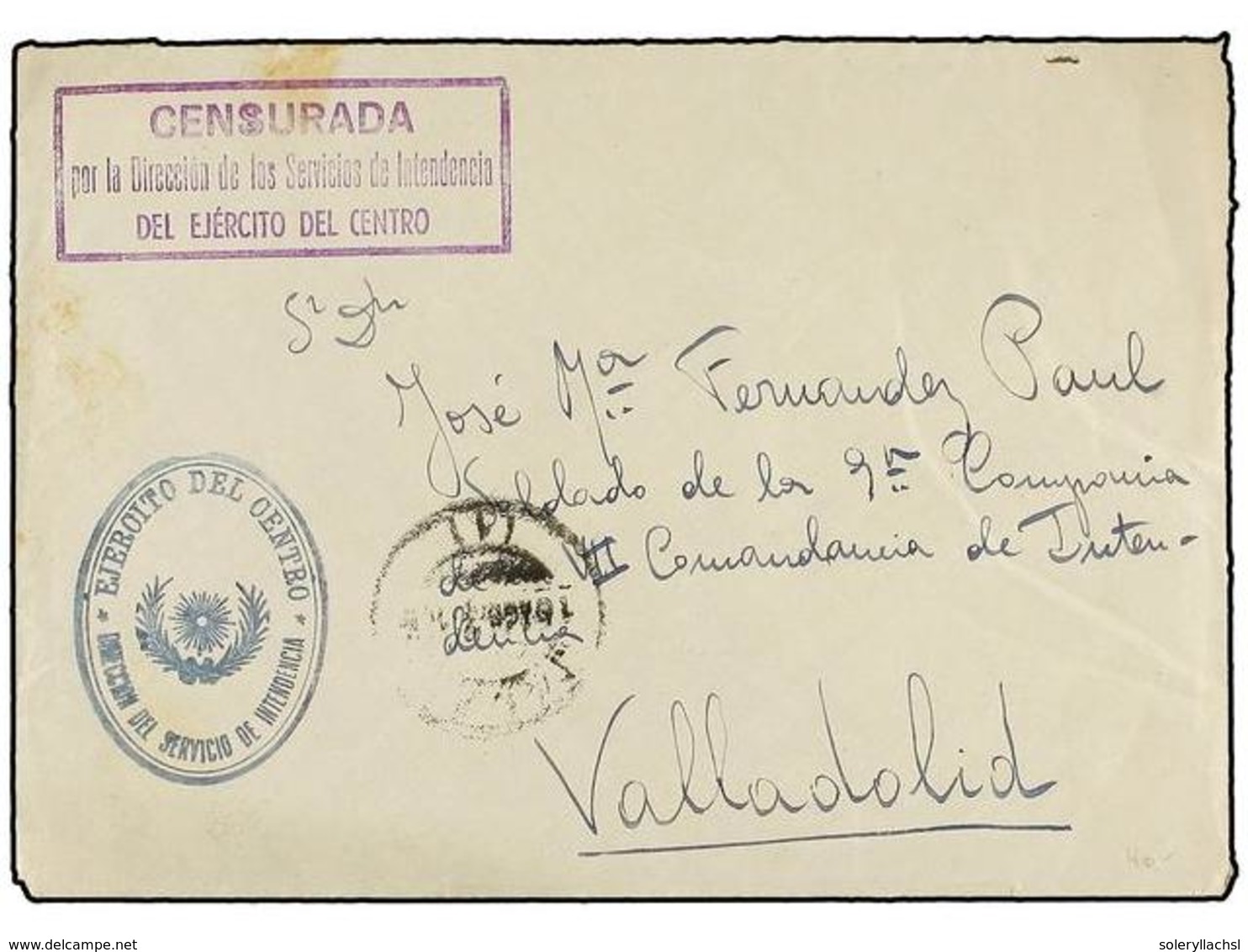 894 ESPAÑA GUERRA CIVIL. 1939. MADRID A VALLADOLID. Marca De Franquicia Y Censura <B>EJÉRCITO DEL CENTRO/DIRECCION DEL S - Other & Unclassified