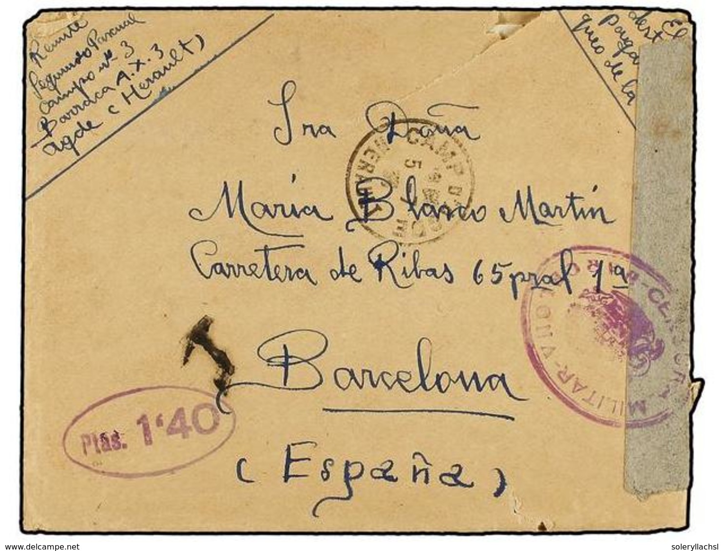 902 ESPAÑA GUERRA CIVIL. 1939. Carta Con El Texto Circulada Desde CAMPO DE CONCENTRACIÓN DE AGDE (Herault, Francia) Sin  - Other & Unclassified