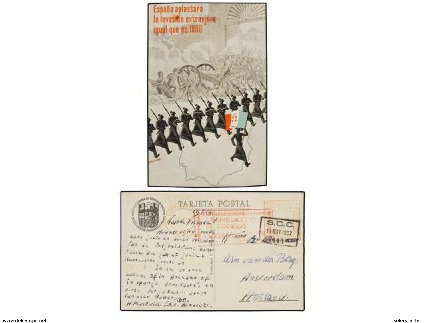 906 ESPAÑA GUERRA CIVIL. 1937. <B>BRIGADAS INTERNACIONALES.</B> Tarjeta Postal Ilustrada<B> ESPAÑA APLASTARÁ LA INVASIÓN - Autres & Non Classés