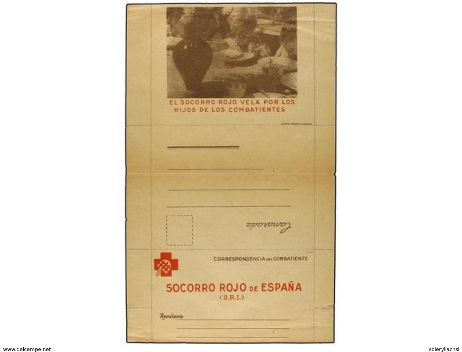 907 ESPAÑA GUERRA CIVIL. Sobre-carta Del S.R.I. Con Ilustración <B>EL S.R.I. VELA POR LOS HIJOS DE LOS COMBATIENTES.</B> - Autres & Non Classés