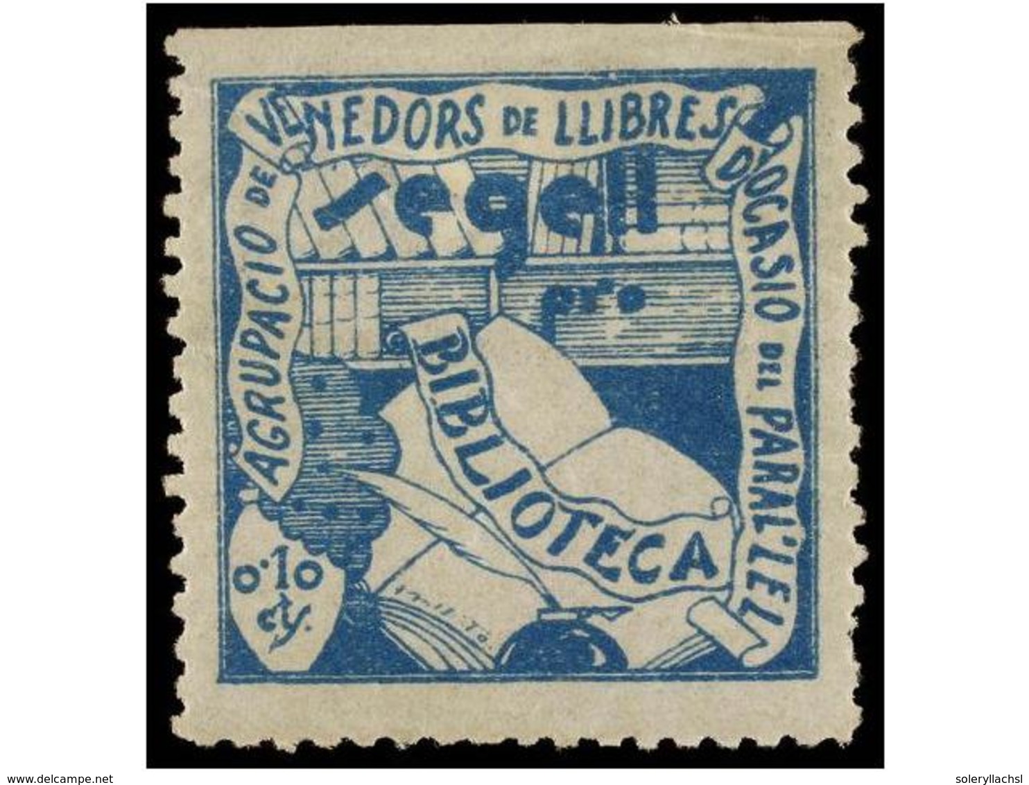 918 ESPAÑA GUERRA CIVIL. <B>BARCELONA. 10 Cts.</B> Azul<B> SEGELL PRO-BIBLIOTECA.</B> <B>Agrupació De Venedors De Llibre - Sonstige & Ohne Zuordnung