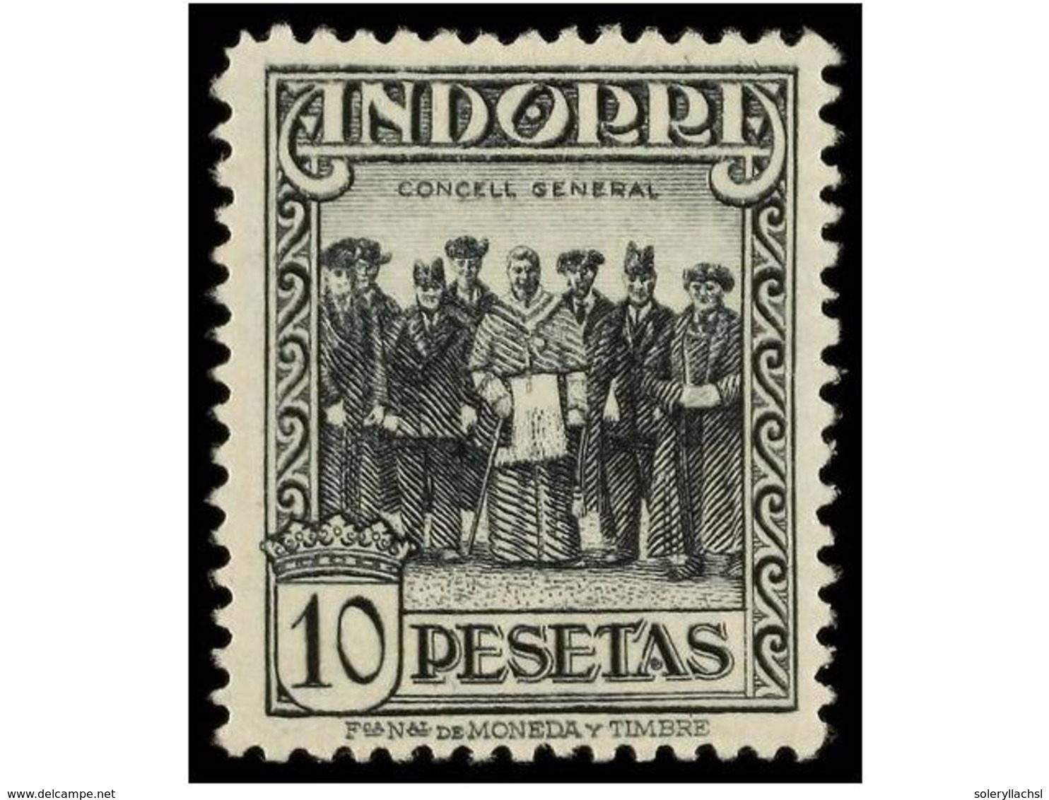 947 * COLONIAS ESPAÑOLAS: ANDORRA. Ed.26cca. <B>10 Pts.</B> Pizarra, <B>CAMBIO DE COLOR. </B> Cat. 605?. - Autres & Non Classés