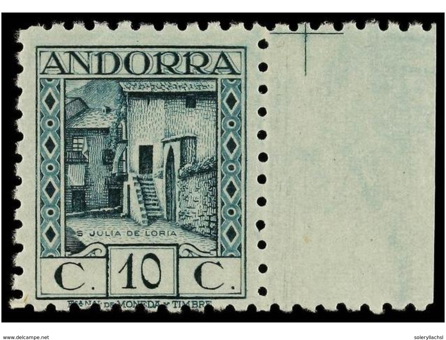 956 ** COLONIAS ESPAÑOLAS: ANDORRA. Ed.30d. <B>10 Cts.</B> Verde, Dentado 10. MAGNÍFICO. Cat. 440?. - Autres & Non Classés