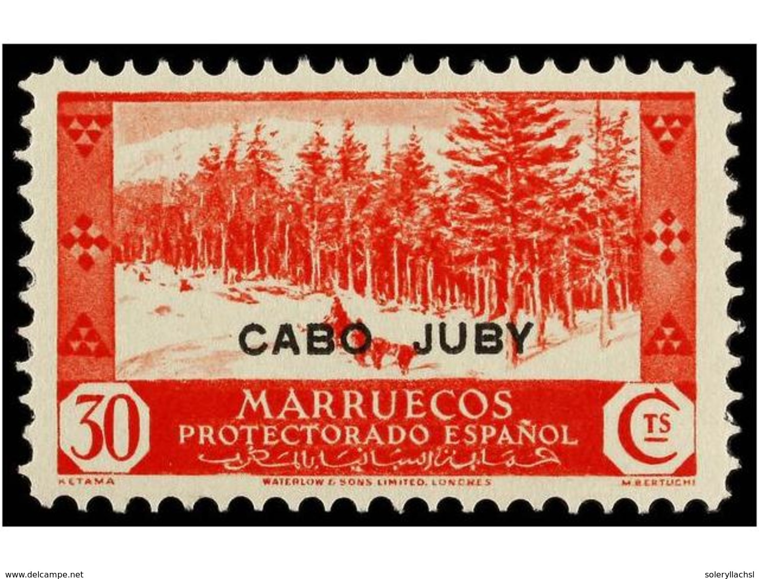 972 ** COLONIAS ESPAÑOLAS: CABO JUBY. Ed.80d. <B>30 Cts.</B> Rojo, Dentado 10. Cat. 210?. - Autres & Non Classés