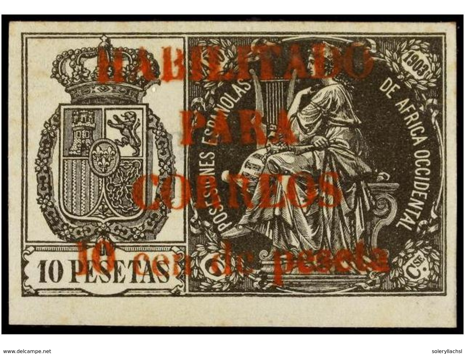 1004 * COLONIAS ESPAÑOLAS: GUINEA. Ed.26P. <B>10 Cents. S. 10 Pts.</B> Castaño, Habilitación En Rojo. MAGNÍFICO Y MUY RA - Autres & Non Classés