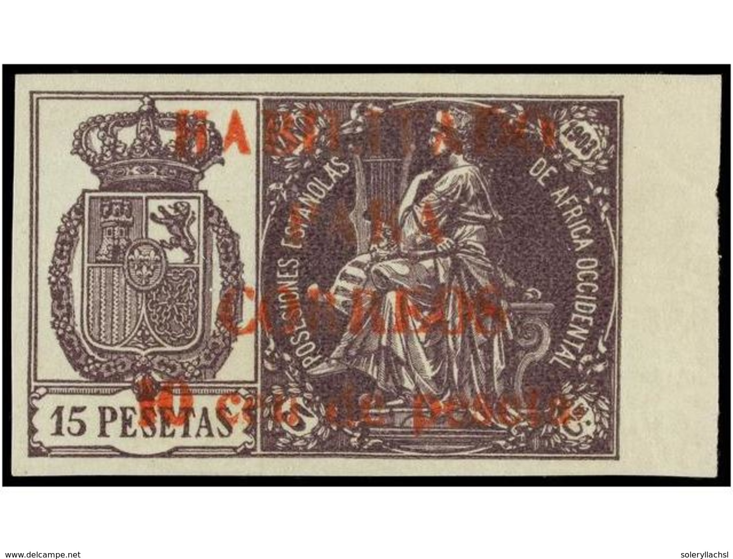 1005 ** COLONIAS ESPAÑOLAS: GUINEA. Ed.26Q. <B>10 Cents. S. 15 Pesetas</B> Lila. Habilitación En Rojo. MAGNÍFICO. Cert.  - Sonstige & Ohne Zuordnung