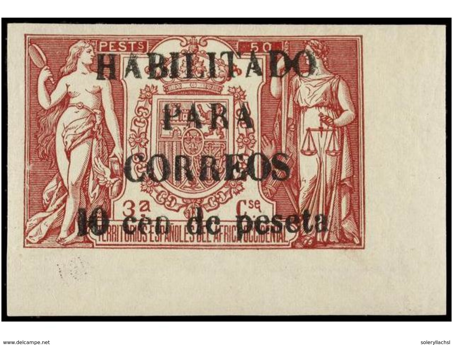 1009 ** COLONIAS ESPAÑOLAS: GUINEA. Ed.58AH. <B>10 Cents. S. 50 Pts.</B> Carmín Castaño. Esquina De Pliego, Solo Se Emit - Other & Unclassified