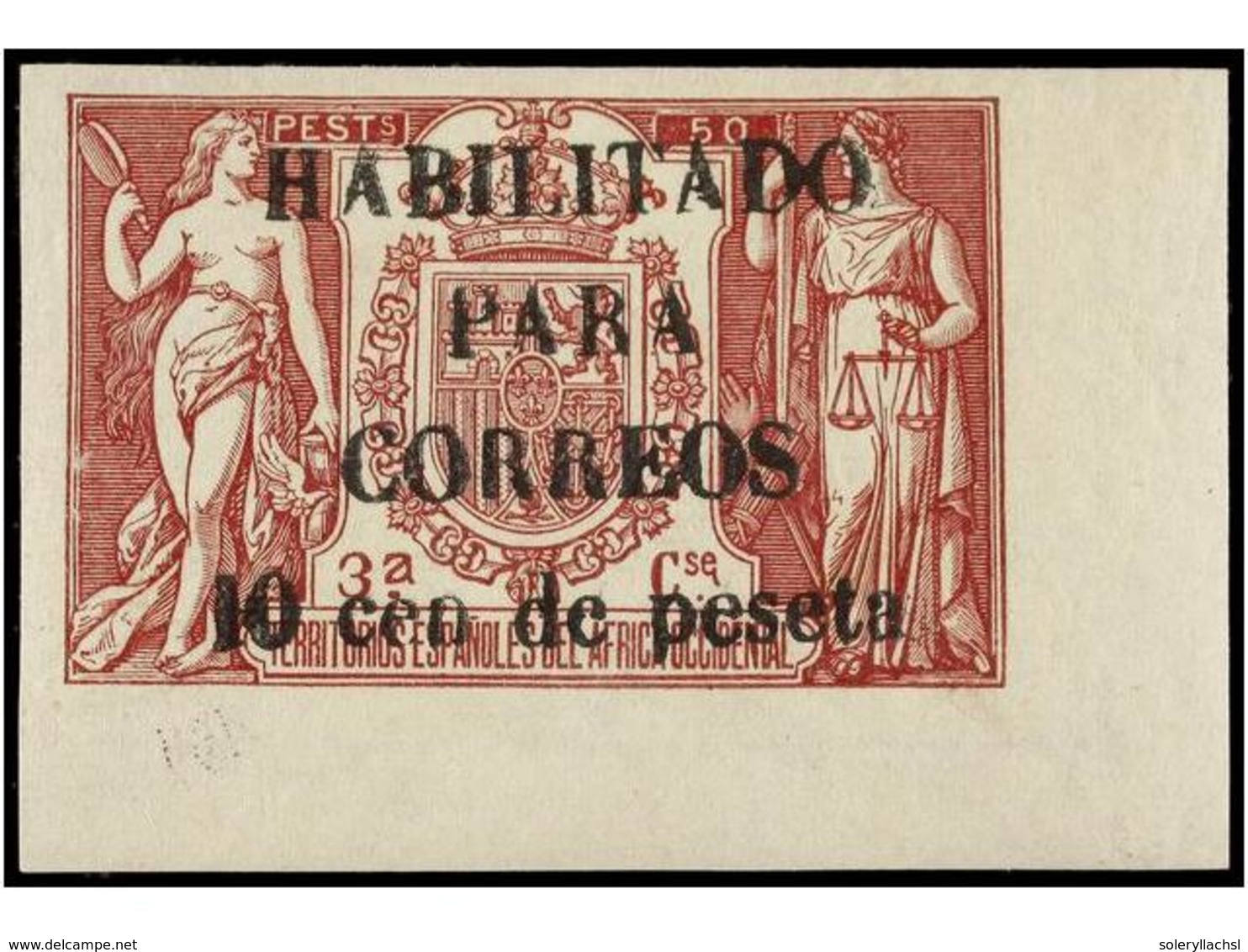 1009 ** COLONIAS ESPAÑOLAS: GUINEA. Ed.58AH. <B>10 Cents. S. 50 Pts.</B> Carmín Castaño. Esquina De Pliego, Solo Se Emit - Sonstige & Ohne Zuordnung