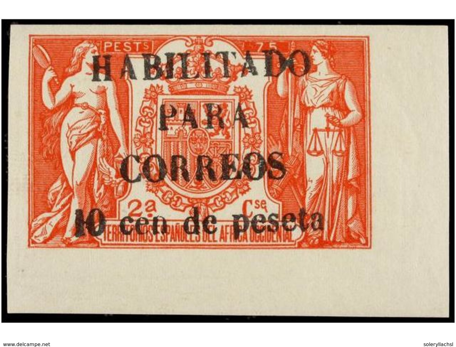1010 ** COLONIAS ESPAÑOLAS: GUINEA. Ed.58AJ. <B>10 Cents. S. 75 Pts.</B> Rosa. Esquina De Pliego, Solo Se Emitieron 25 E - Other & Unclassified