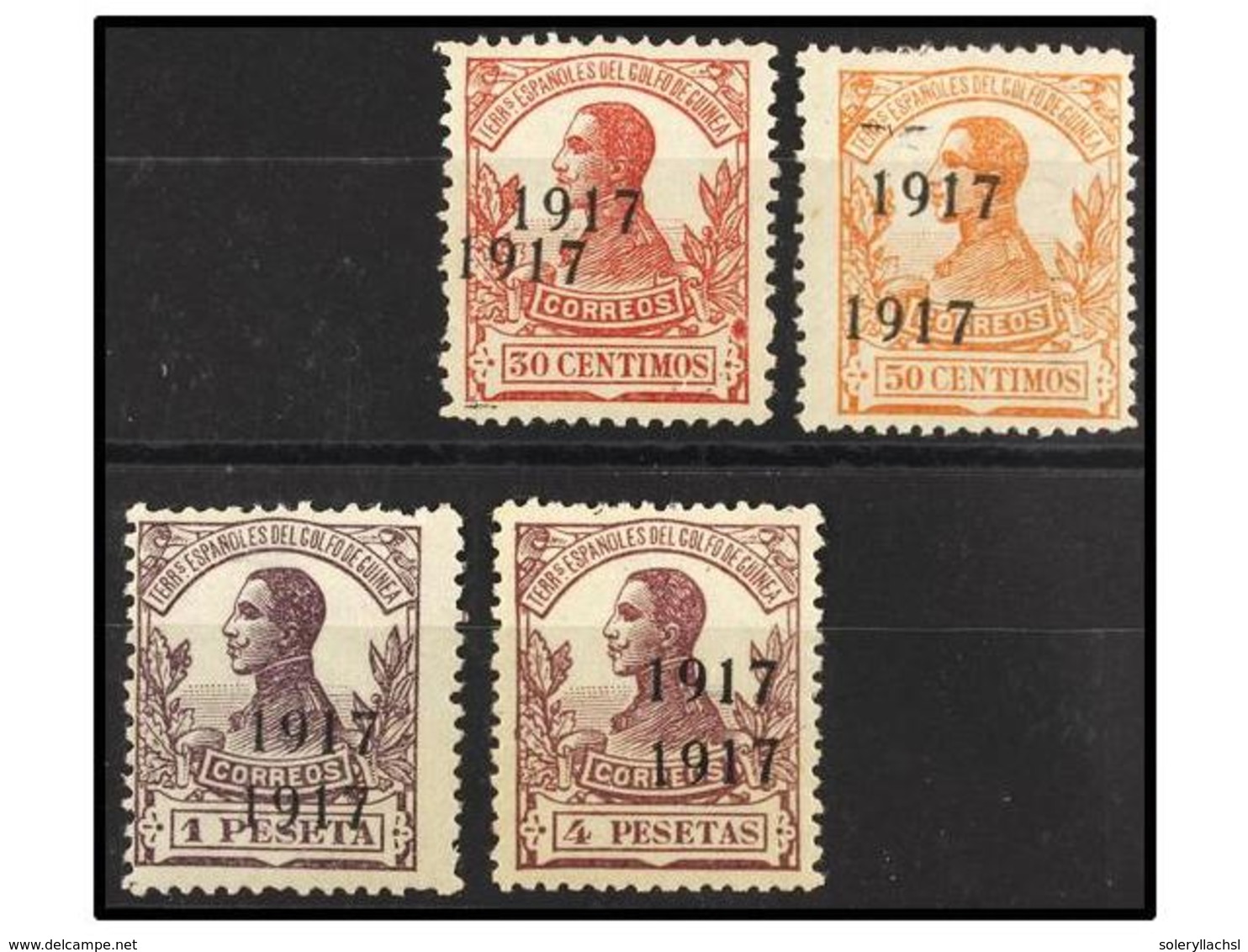 1014 * ESPAÑA. Ed.118, 120/22hh. <B>30 Cts., 50 Cts.</B>,<B> 1 Pta.</B> Y <B>4 Pts. HABILITACIÓN DOBLE. </B> Cat. 322?. - Sonstige & Ohne Zuordnung