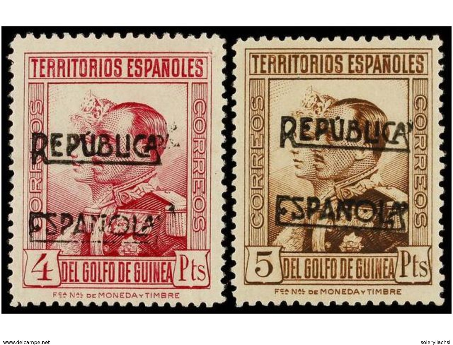 1020 * COLONIAS ESPAÑOLAS: GUINEA. Ed.216A/29A. SERIE COMPLETA, Habilitación <B>REPUBLICA/ESPAÑOLA</B> A Mano En Negro.  - Other & Unclassified