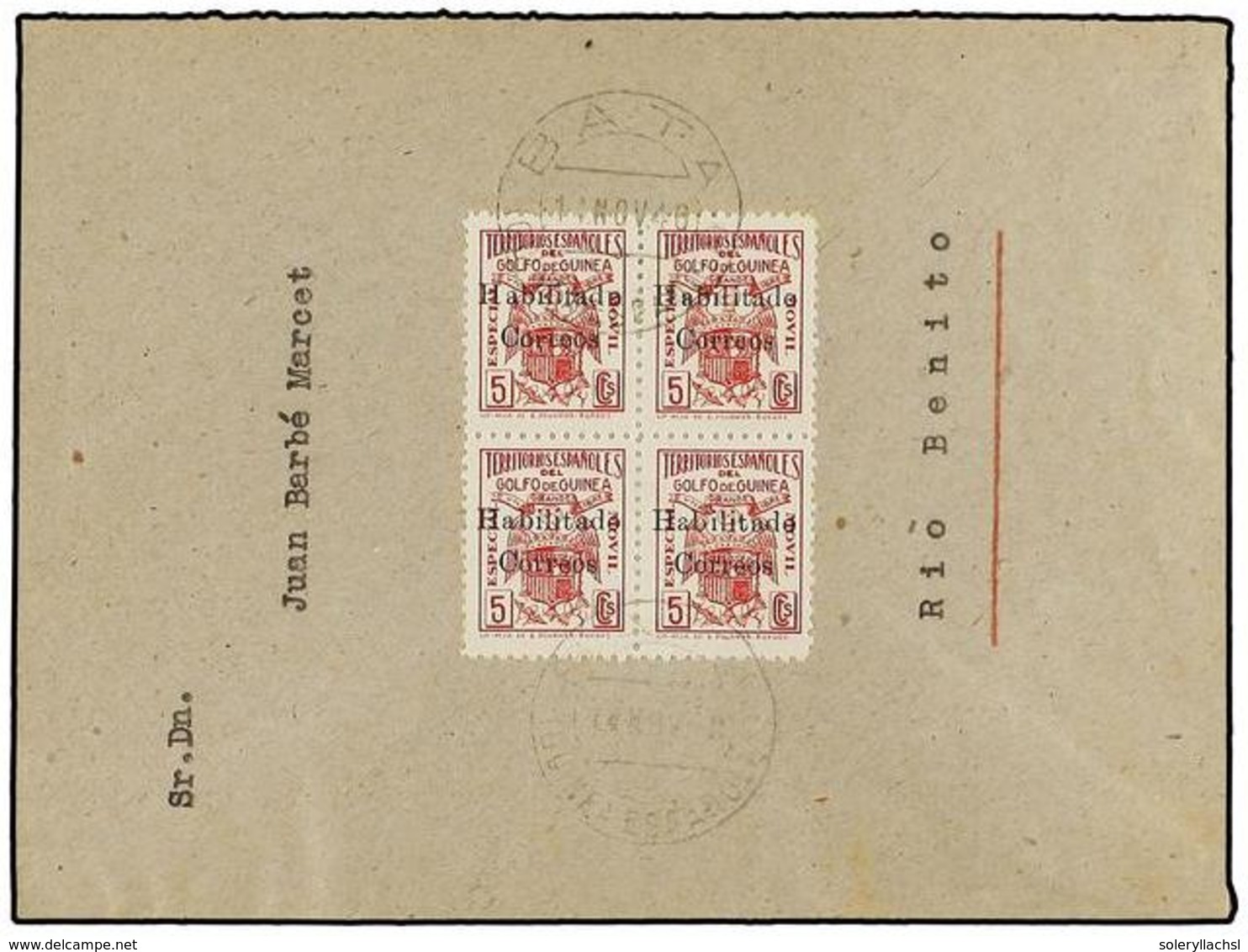 1027 COLONIAS ESPAÑOLAS: GUINEA. Ed.259A (4). 1946. BATA A RIO BENITO. Especial Movil De <B>5 Cts.</B> Rojo Habilitado P - Autres & Non Classés