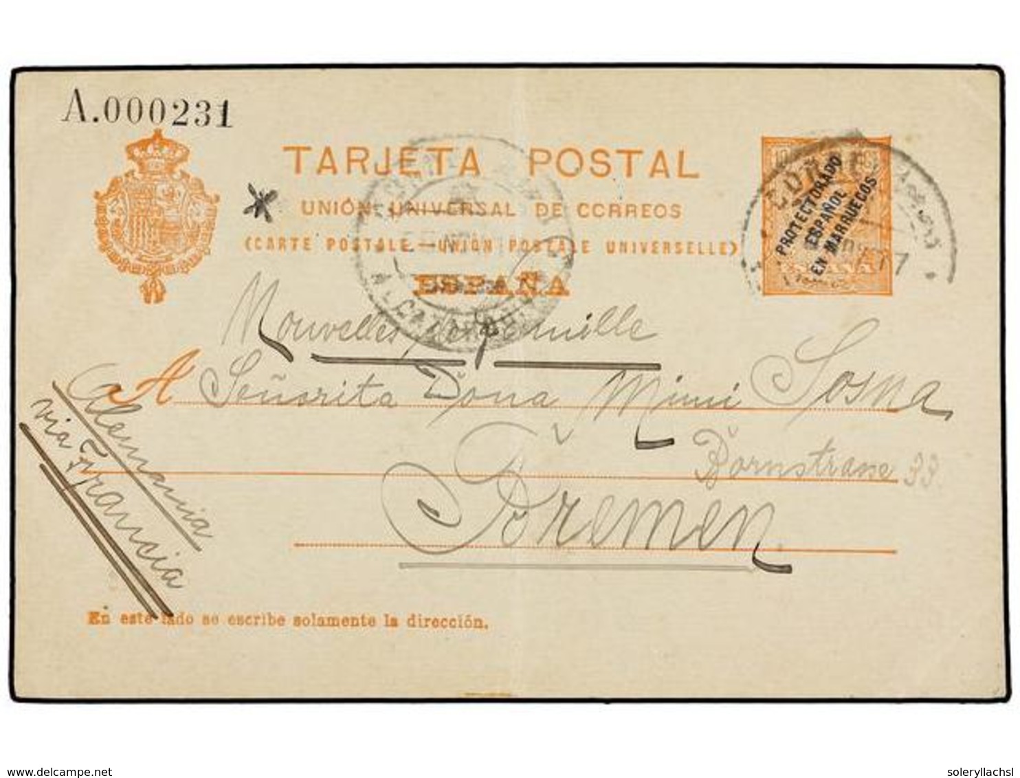 1044 MARRUECOS. 1917. ALCAZARQUIVIR A ALEMANIA. Entero Postal De <B>10 Cts.</B> Naranja Sobre Gris (Laiz 11A). Rarísimo  - Other & Unclassified