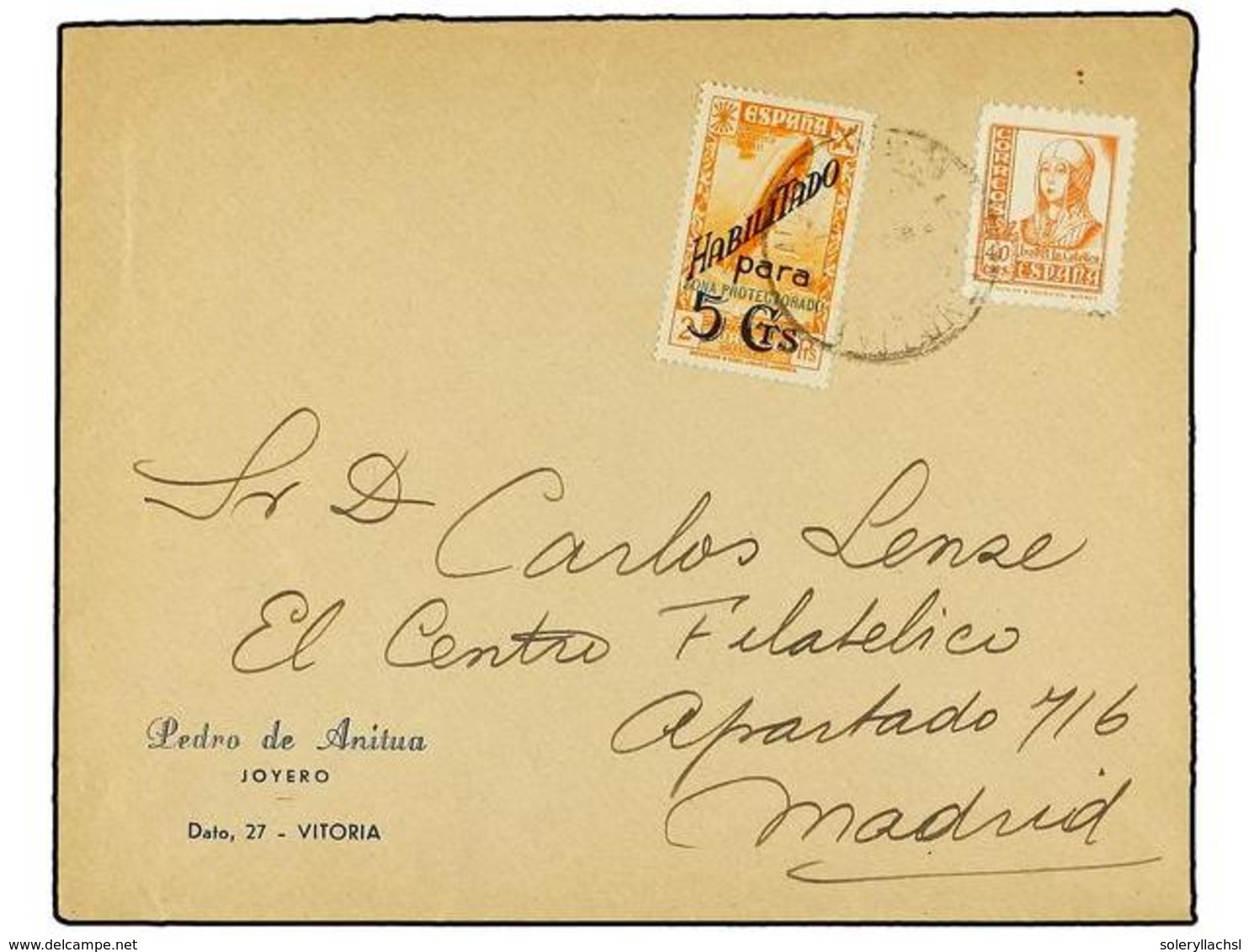 1076 ESPAÑA. Ed.824. 1941. VITORIA A MADRID. <B>40 Cts.</B> Naranja Y Sello De Beneficencia De <B>2 Cts.</B> Naranja (Ze - Autres & Non Classés