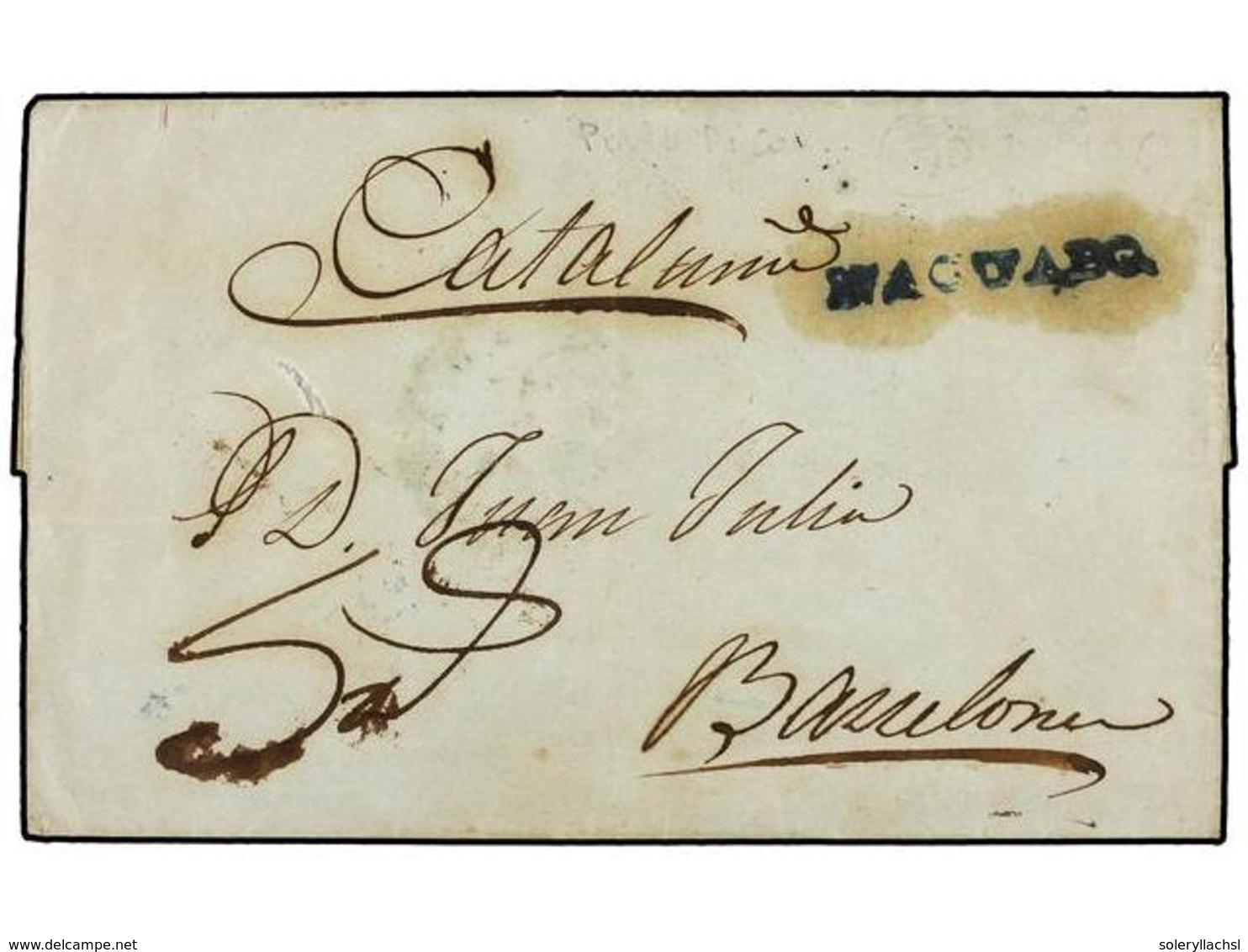 1089 PUERTO RICO. 1849. NAGUABO A BARCELONA. Envuelta, Marca En El Frente <B>NAGUABO</B> Lineal En Azul (el Catálogo De  - Other & Unclassified