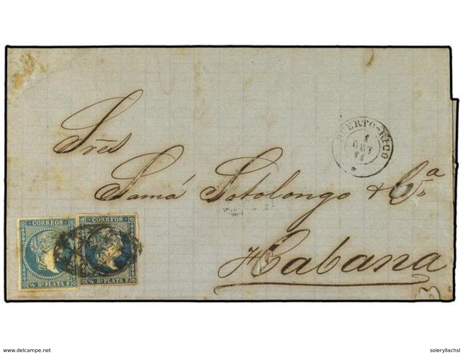 1092 COLONIAS ESPAÑOLAS: PUERTO RICO. Ant.7 Y 7a. 1864 (1-Oct.). PUERTO RICO A HABANA. Circulada Con Dos Sellos De <B>1/ - Altri & Non Classificati