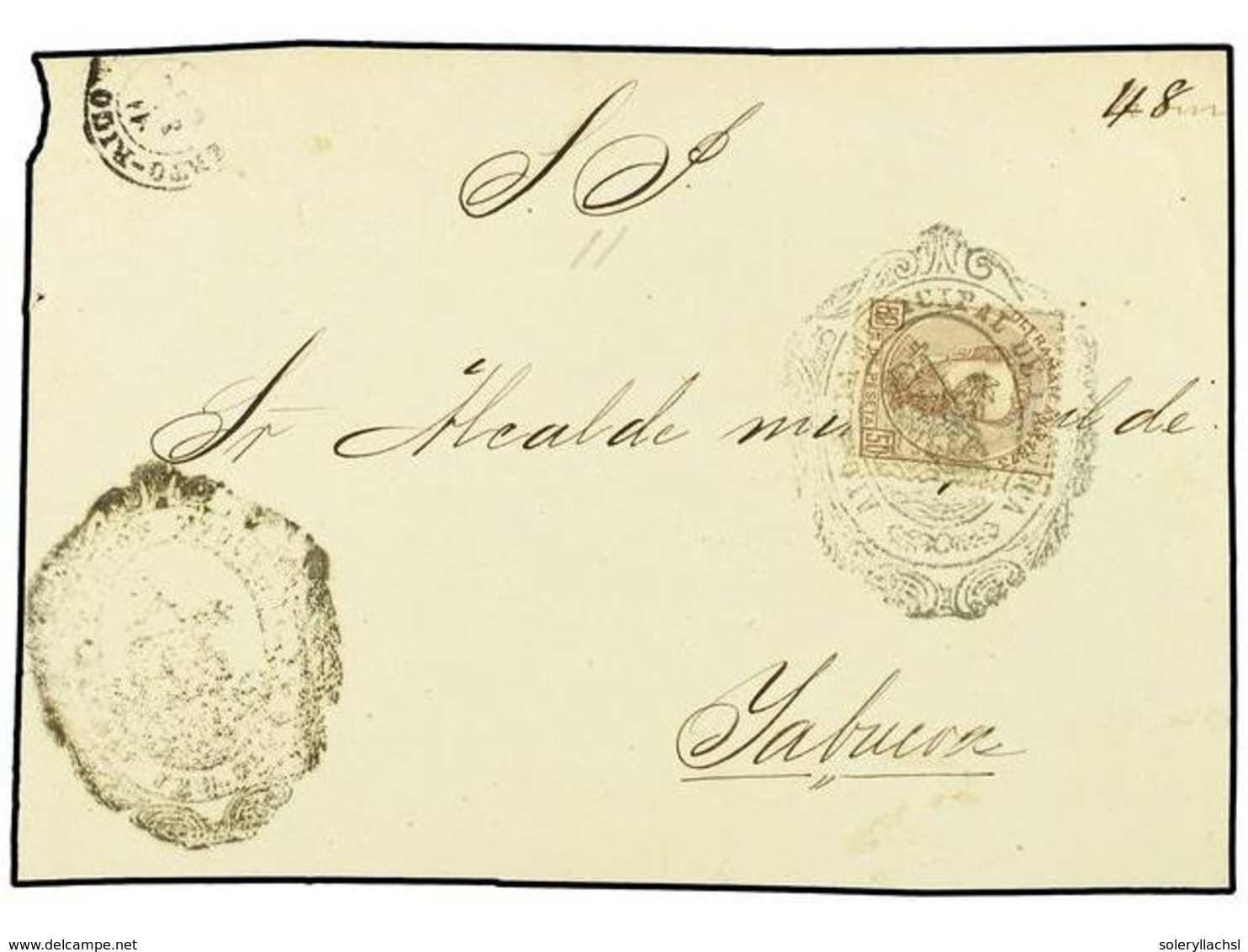 1099 COLONIAS ESPAÑOLAS: PUERTO RICO. Ant.26. 1873. FRONTAL Circulado De S. JUAN A YABUCOA.<B> 25 Cts.</B> Castaño Mat.  - Altri & Non Classificati