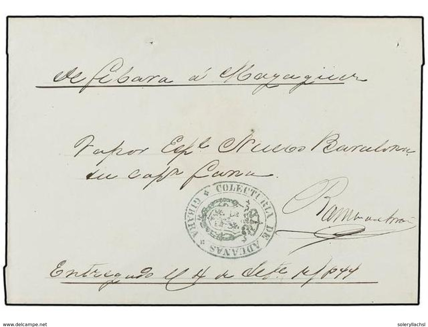 1100 PUERTO RICO. 1874. GIBARA A MAYAGUEZ. REGISTRO DE EMBARQUE Del Vapor Español 'Nueva Barcelona'. Marca De La <B>ADUA - Autres & Non Classés