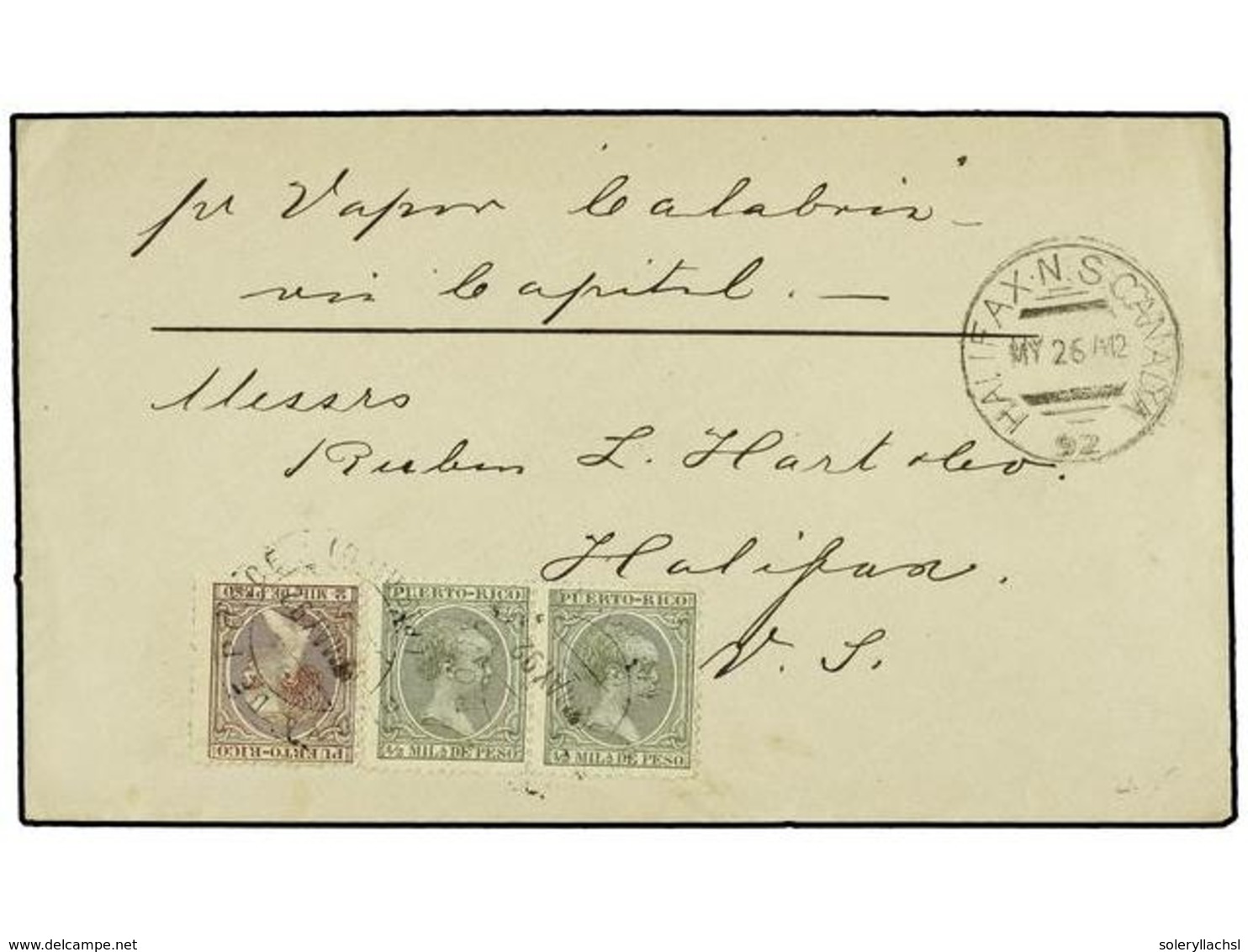 1102 PUERTO RICO. Ed.86(2), 88. 1892. PONCE  A HALIFAX (Nova Scotia). <B>1/2 Mils.</B> Verde (2) Y <B>2 Mils</B>. Castañ - Other & Unclassified