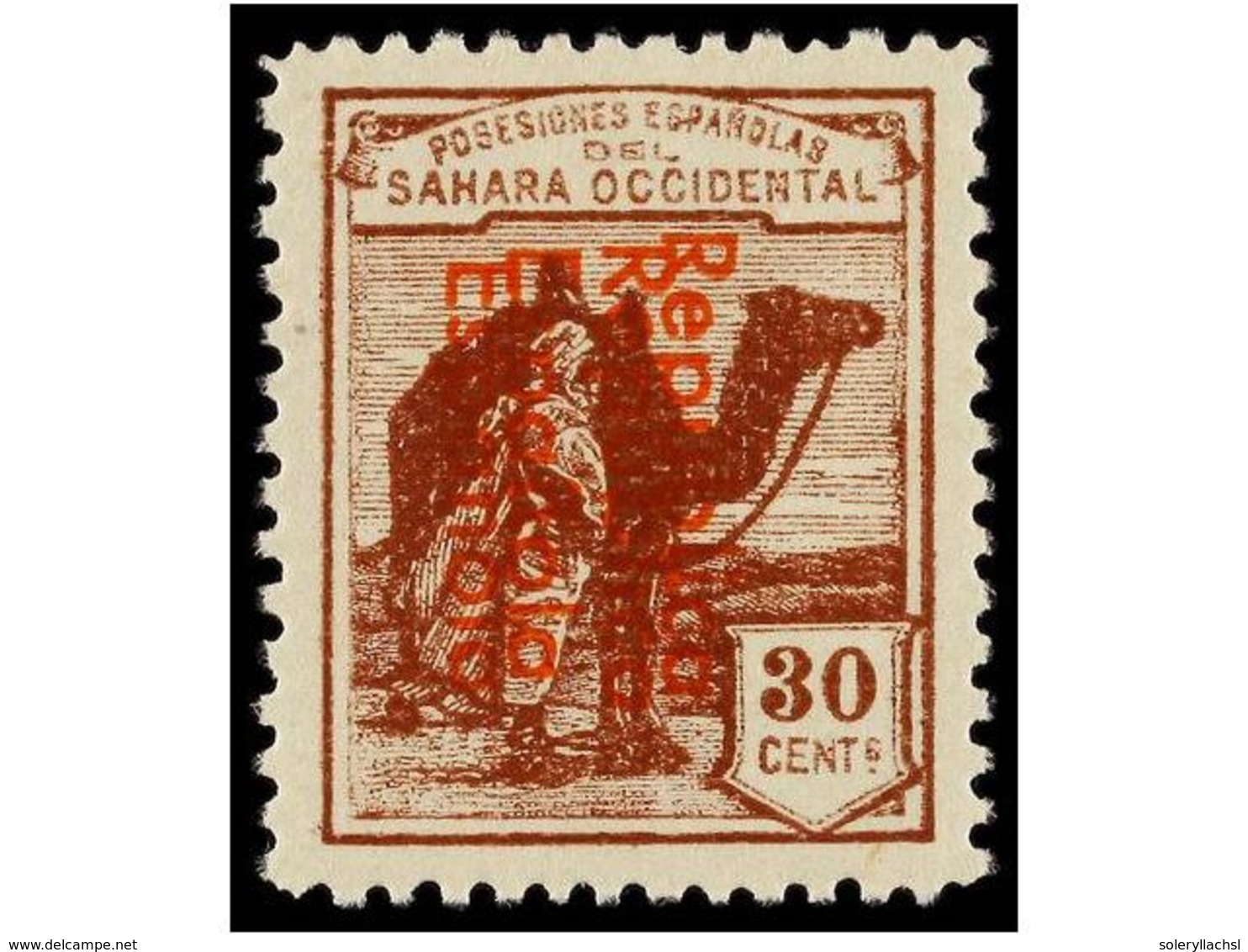 1117 ** COLONIAS ESPAÑOLAS: SAHARA. Ed.41hhcc. <B>30 Cts.</B> Castaño, <B>HABILITACIÓN DOBLE</B> En Rojo, <B>CAMBIO DE C - Sonstige & Ohne Zuordnung