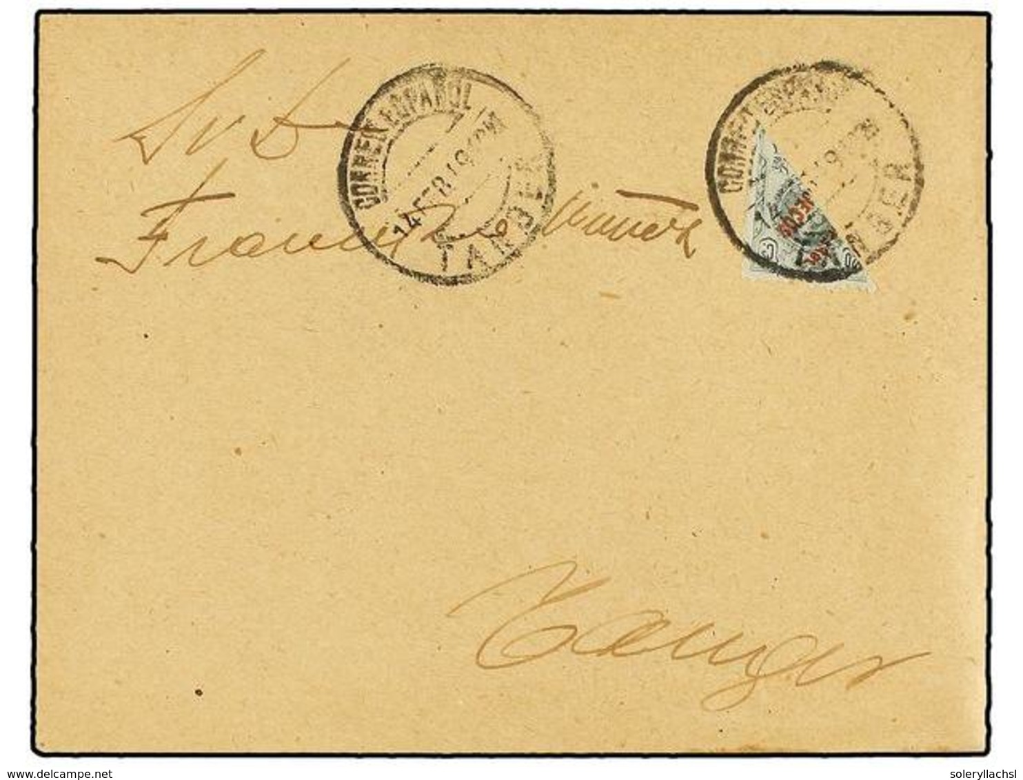 1128 COLONIAS ESPAÑOLAS: TANGER. 1919. TANGER Correo Interior. <B>20 Cts.</B> Verde Bisectado Para Ser Usado Como 10 Cts - Autres & Non Classés