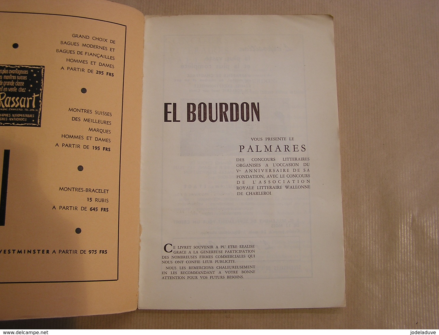 EL BOURDON D' CHALERWE 1949 1954 Livret Souvenir Régionalisme Hainaut Dialecte Parler Wallon Poésie Publicité Bières Bam - Belgique