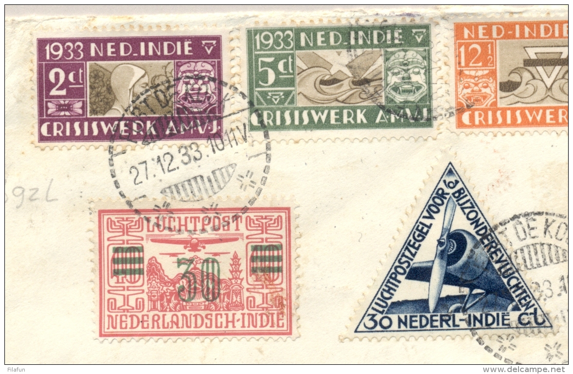 Nederlands Indië - 1934 - Serie Crisiswerk Op LP-cover Met Postjager/Medan Naar Egmond Aan Zee - Nederlands-Indië