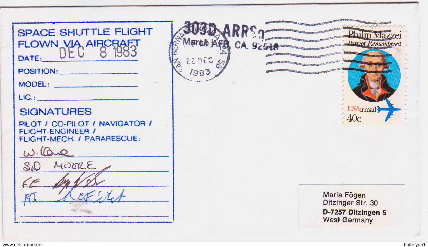 1983 USA Space Shuttle Challenger STS-9 And Space Shuttle Flight Comemorative Cover With Signature - America Del Nord