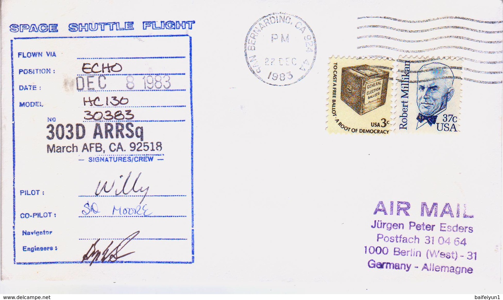 1983 USA Space Shuttle Columbia STS-9 And Shuttle  Flight Comemorative Cover With Signature - América Del Norte