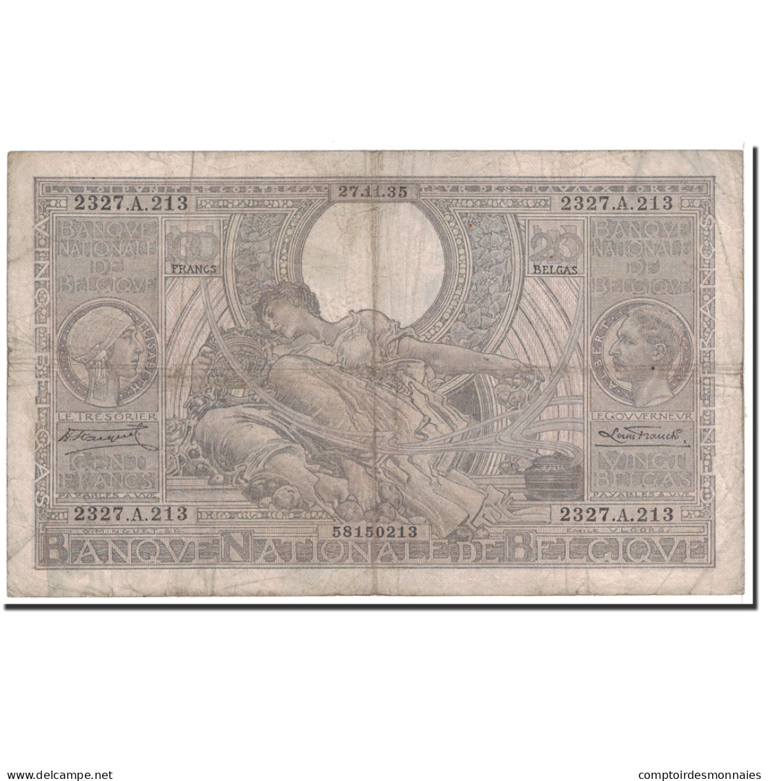 Billet, Belgique, 100 Francs-20 Belgas, 1935, 1935-11-27, KM:107, TB - 100 Francos & 100 Francos-20 Belgas