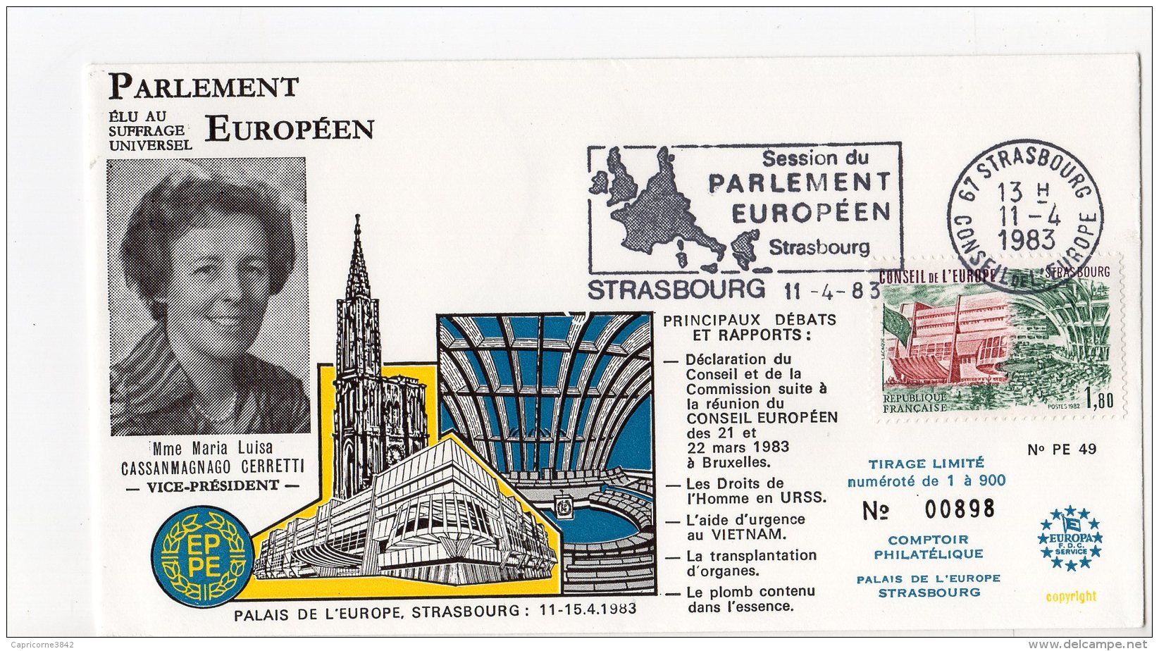 1983 - Strasbourg - Conseil De L'Europe - Parlement Européen - Mme Maria Luisa CASSANMAGNAGO CERRETTI - Vice-Pte - European Community
