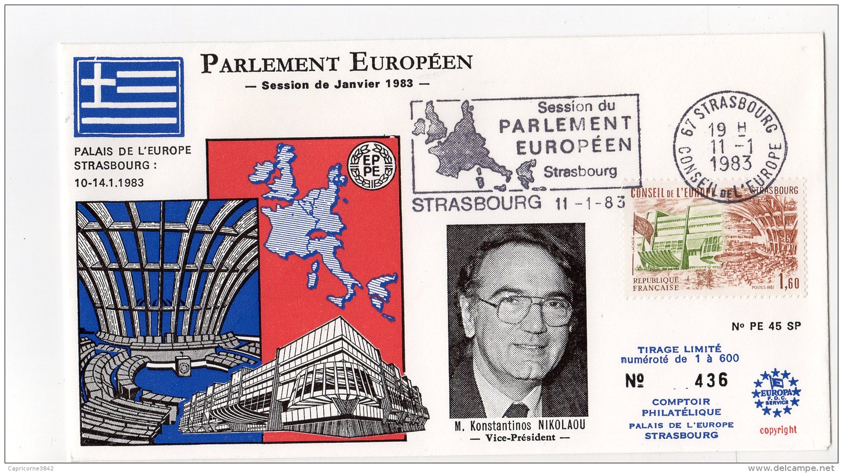 1983 -Strasbourg -Conseil De L'Europe -Parlement Européen -Session De Janvier -Mr Konstantinos NIKOLAOU -Vice Président - Comunità Europea