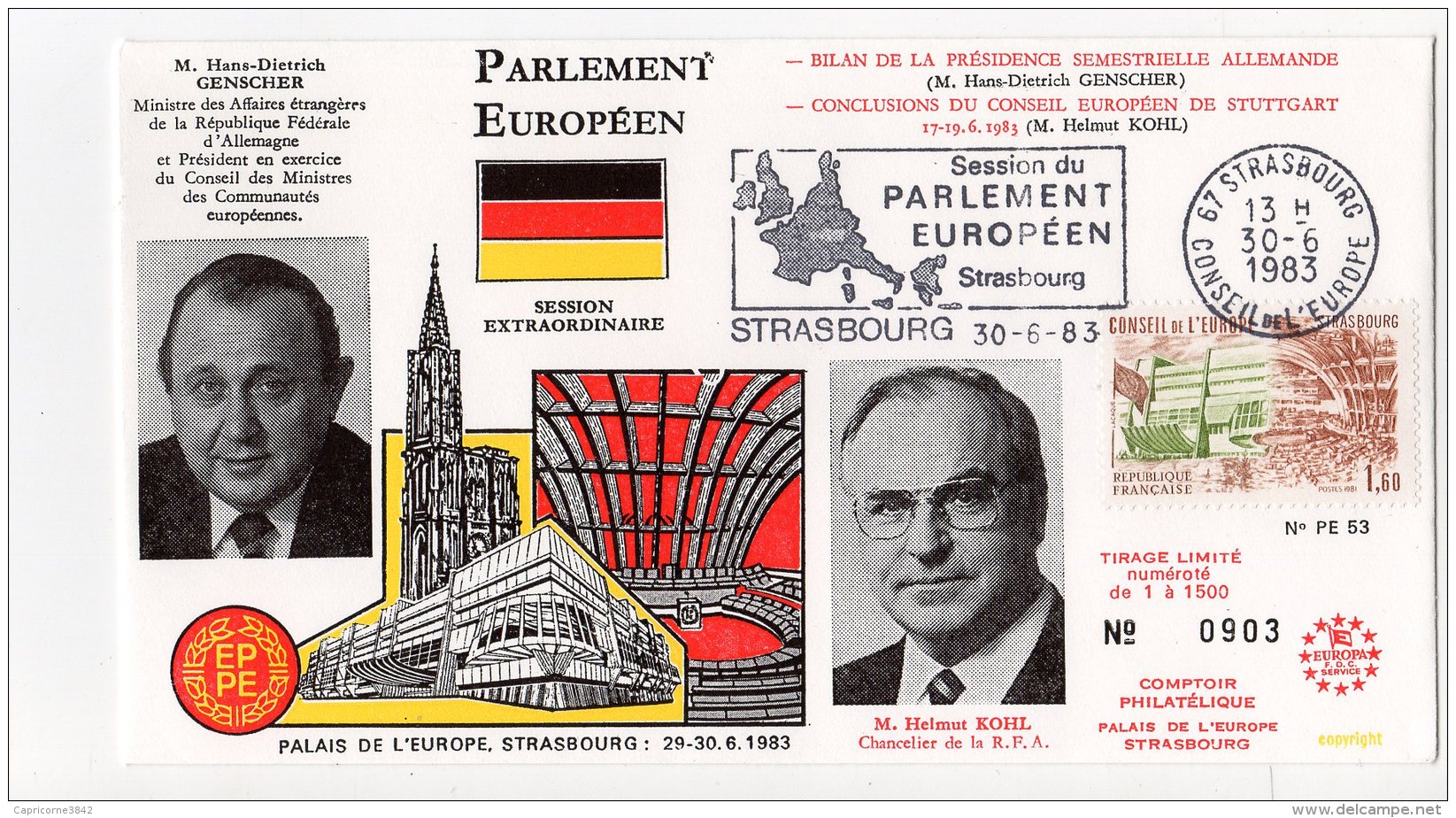 1983 - Strasbourg - Conseil De L'Europe - Mr Helmut KOHL Chancelier De La R.F.A Et Mr GENSCHER Ministre Aff. Etrangères - Europese Instellingen